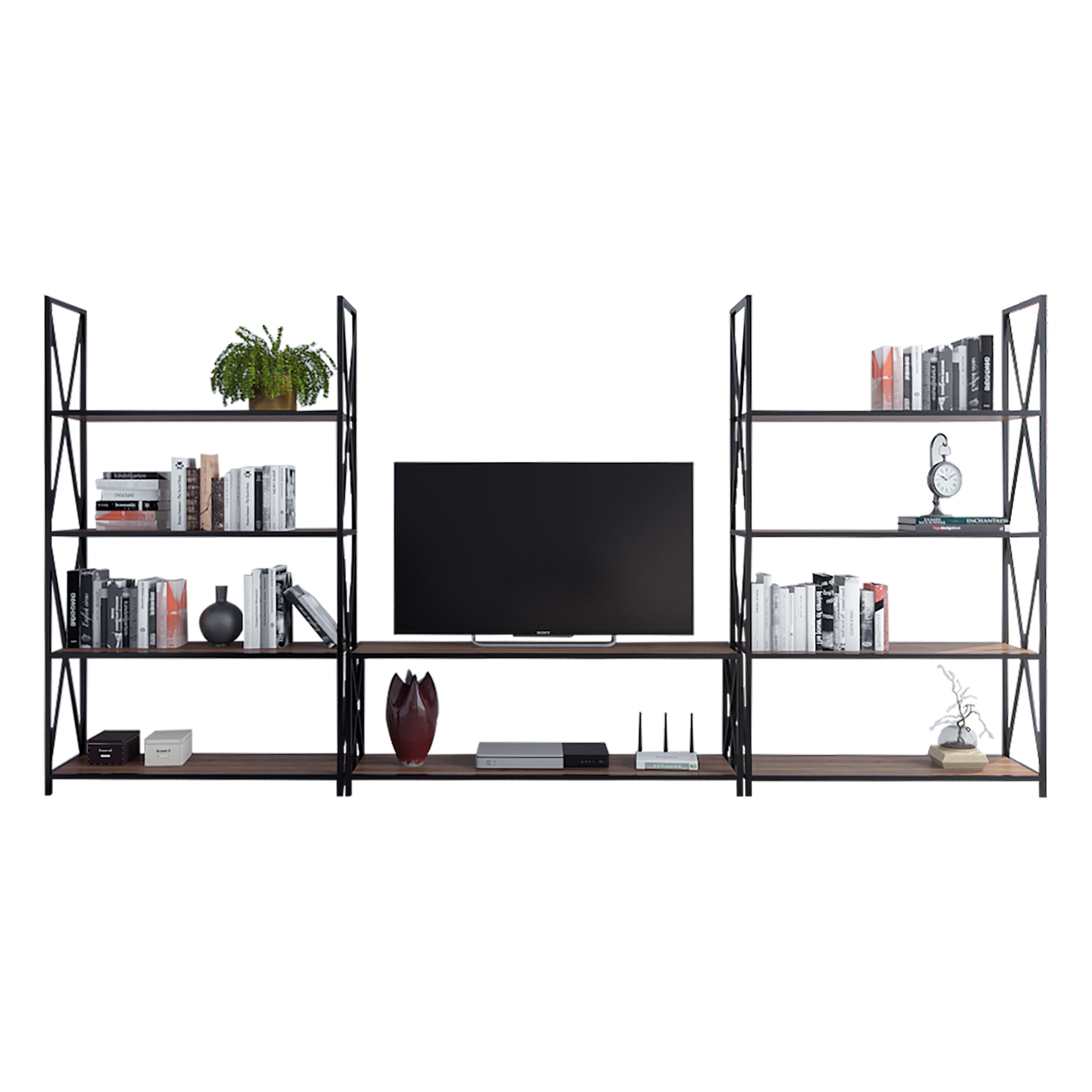 Xena Metal Wood Entertainment Center for TVs up to 55" (Set of 3) - Decorotika