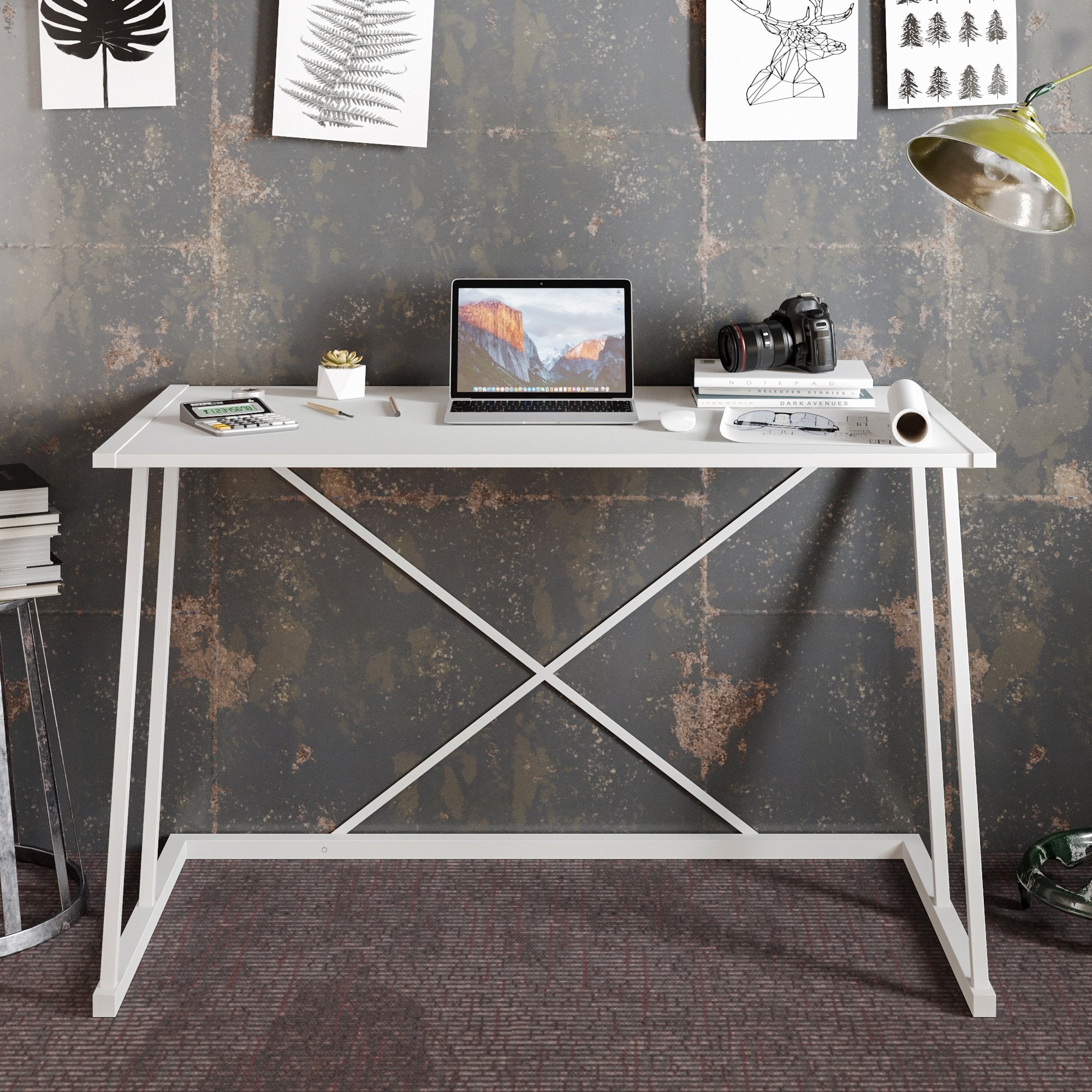 Anemon 47'' Wide Computer Desk with Crossbar Metal Frame - Decorotika