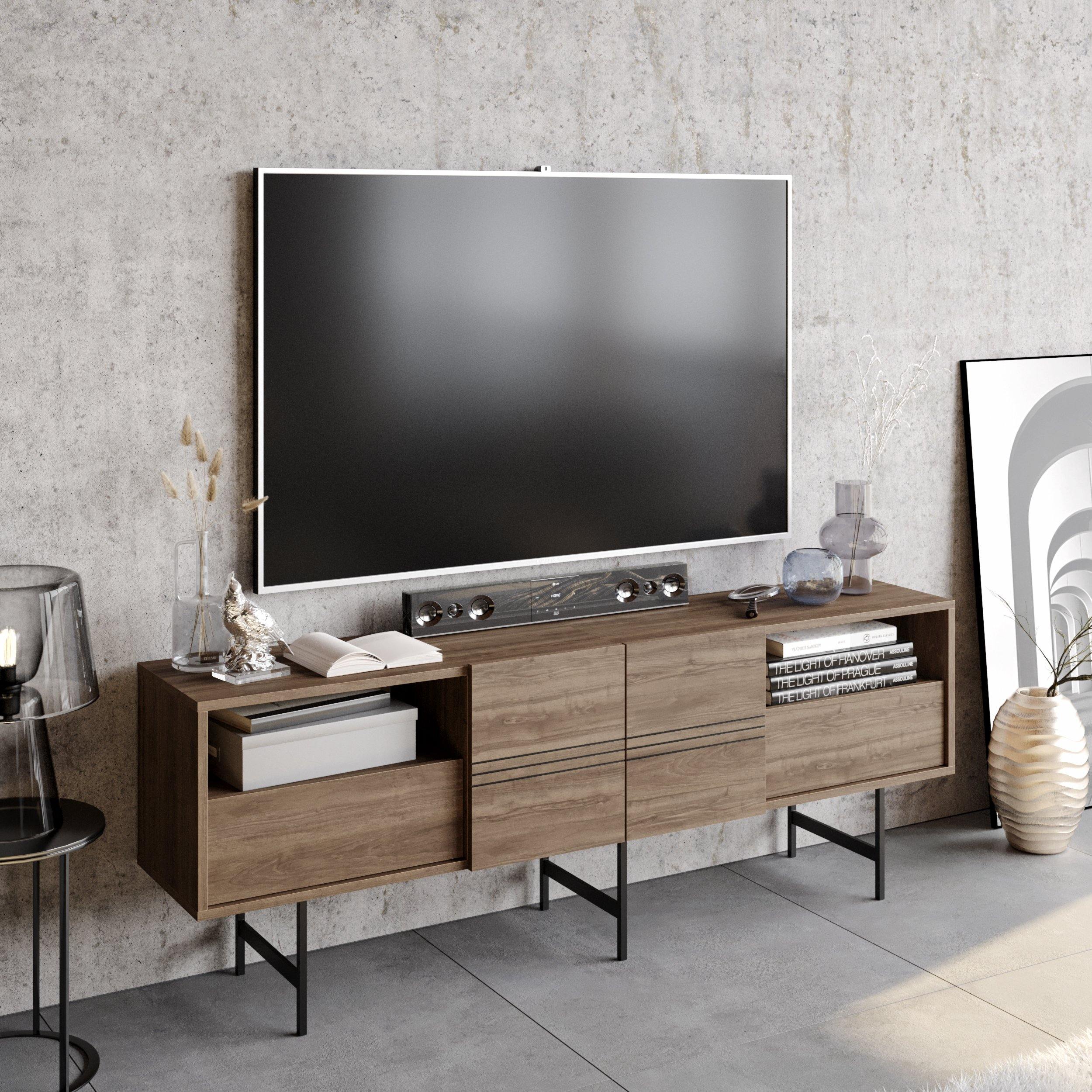 Derin 71" Media Console and TV Stand with Cabinets and Shelves for TVs up to 80" - Decorotika