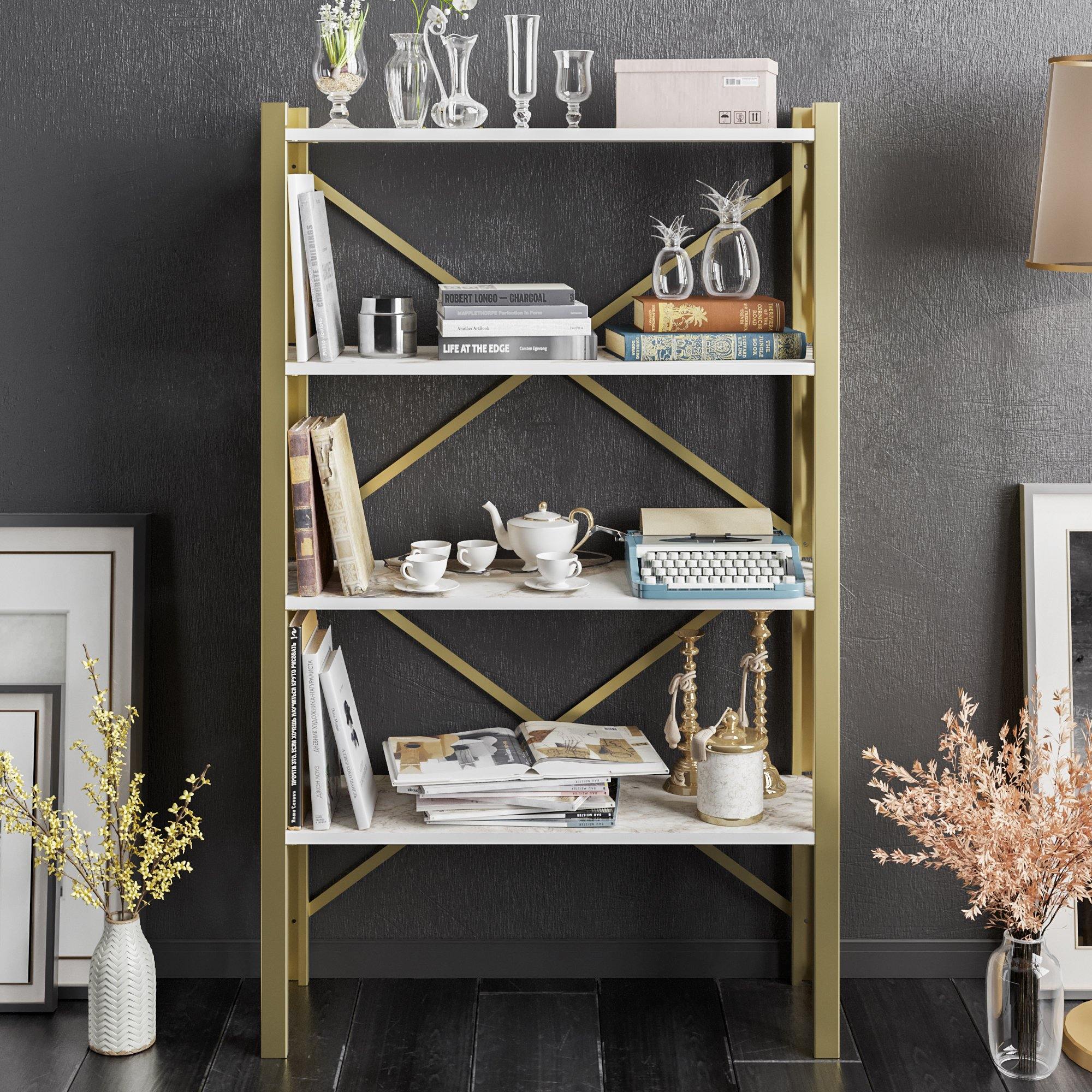 Merkel 58'' Tall Metal Wood Accent Bookcase - Decorotika