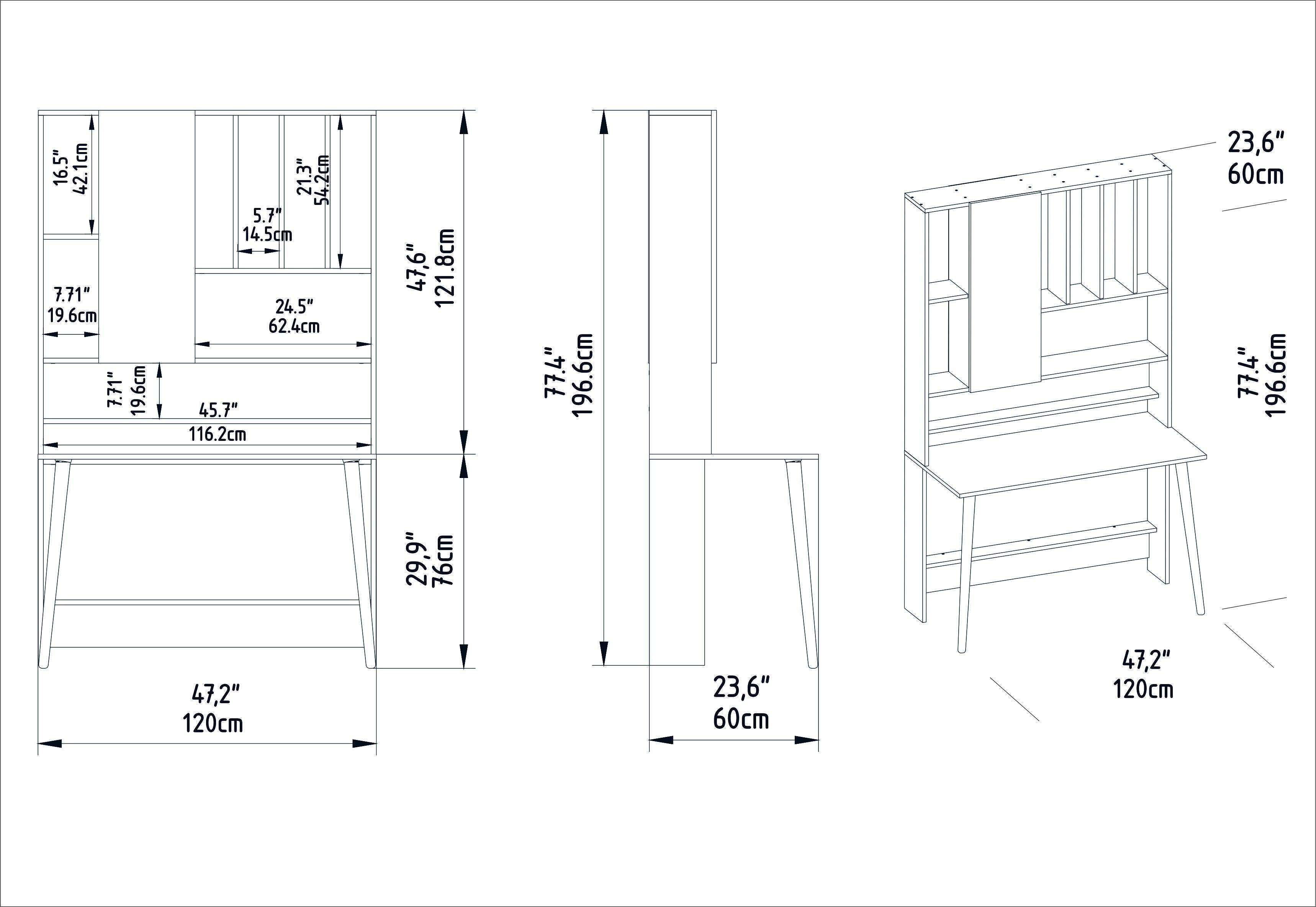 Wood 77" Tall Multifunctional Computer Credenza Desk with A Cabinet & Shelves - Decorotika