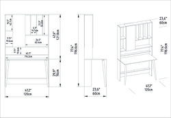 Wood 77" Tall Multifunctional Computer Credenza Desk with A Cabinet & Shelves - Decorotika