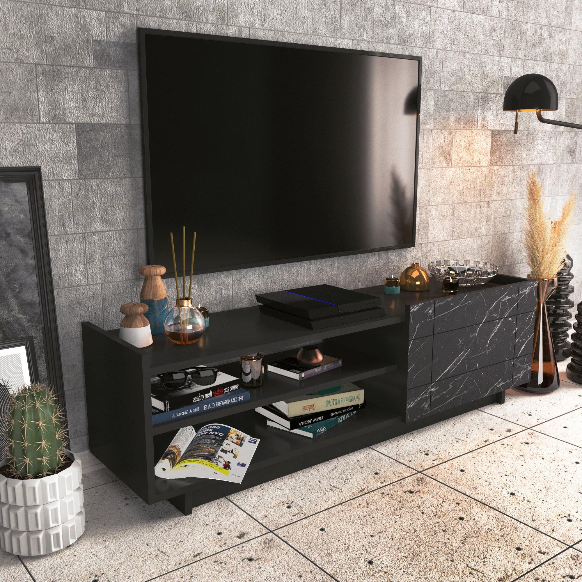 Valantina 55” Wide TV Stand & Media Console with A Cabinet & Shelves for TVs up to 63" - Decorotika