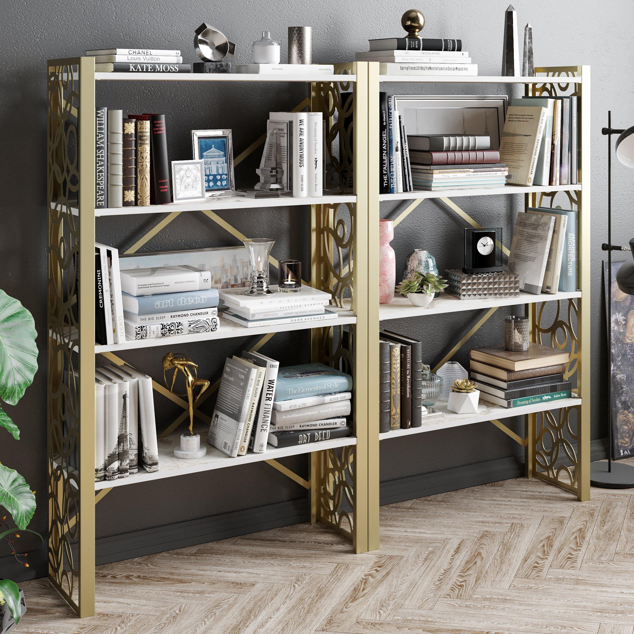 Lidya 58'' Tall Metal Wood Accent Bookcase - Decorotika