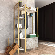 Doga 69" Tall Metal Manufactured Wood Hall Tree, Coat Rack with A Cabinet & Shelves - Decorotika