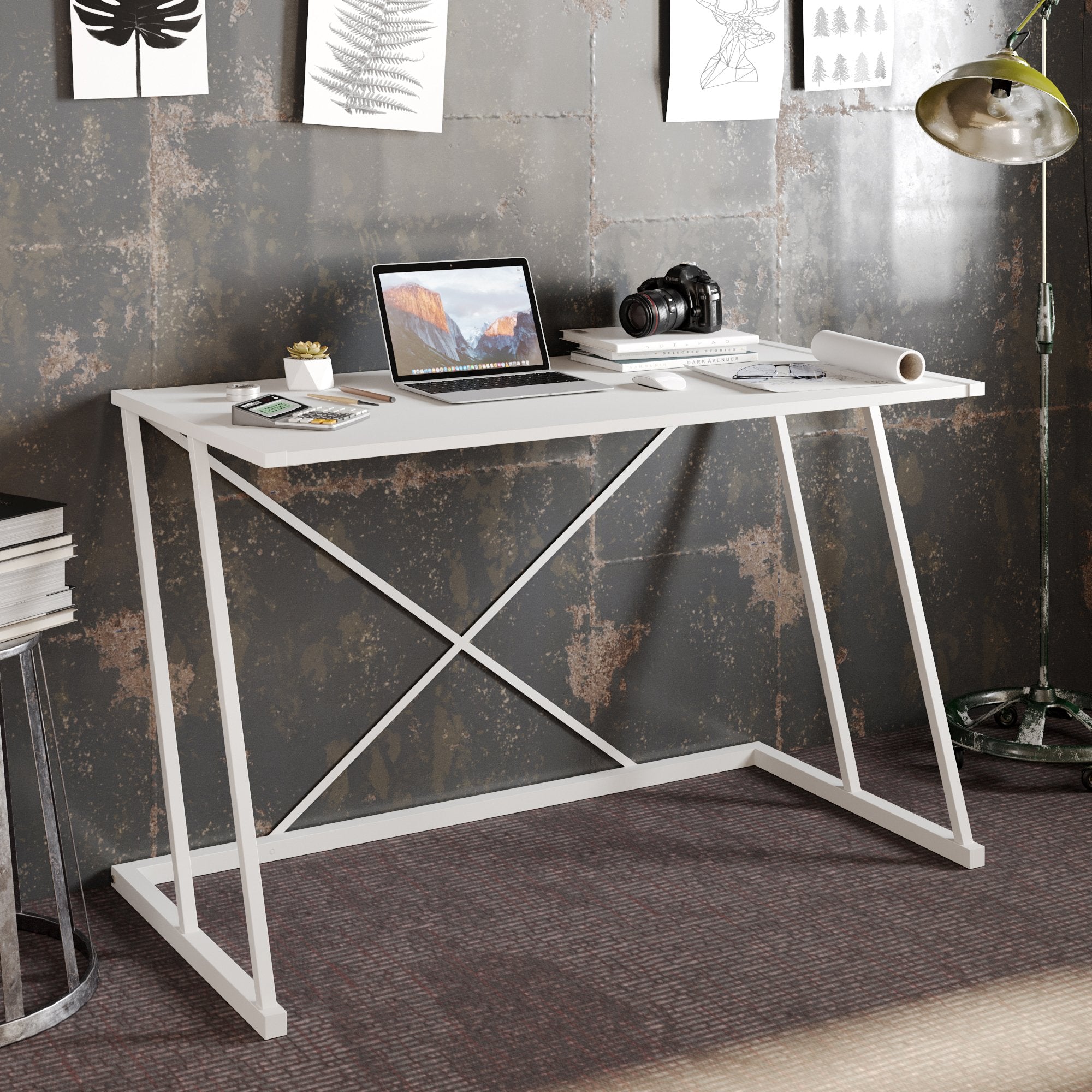 Anemon 47'' Wide Computer Desk with Crossbar Metal Frame - Decorotika