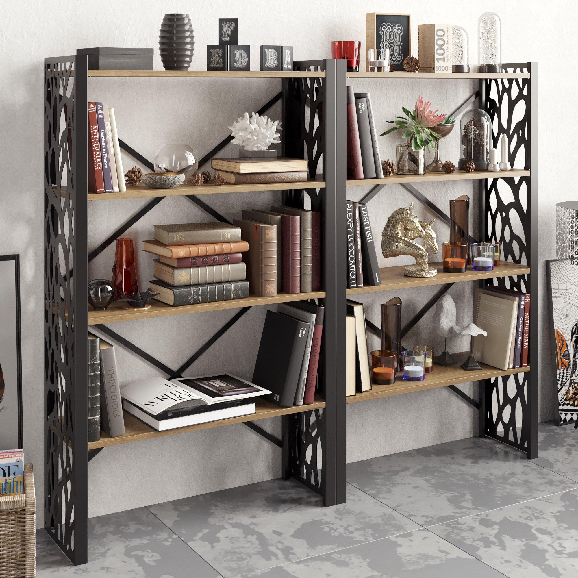 Toungfu 58'' Tall Metal Wood Accent Bookcase - Decorotika