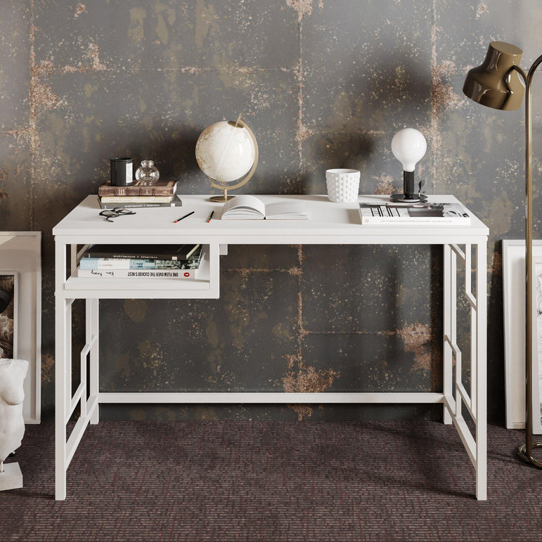 Victory 47'' Wide Metal Engineered Wood Computer Desk with Shelf - Decorotika
