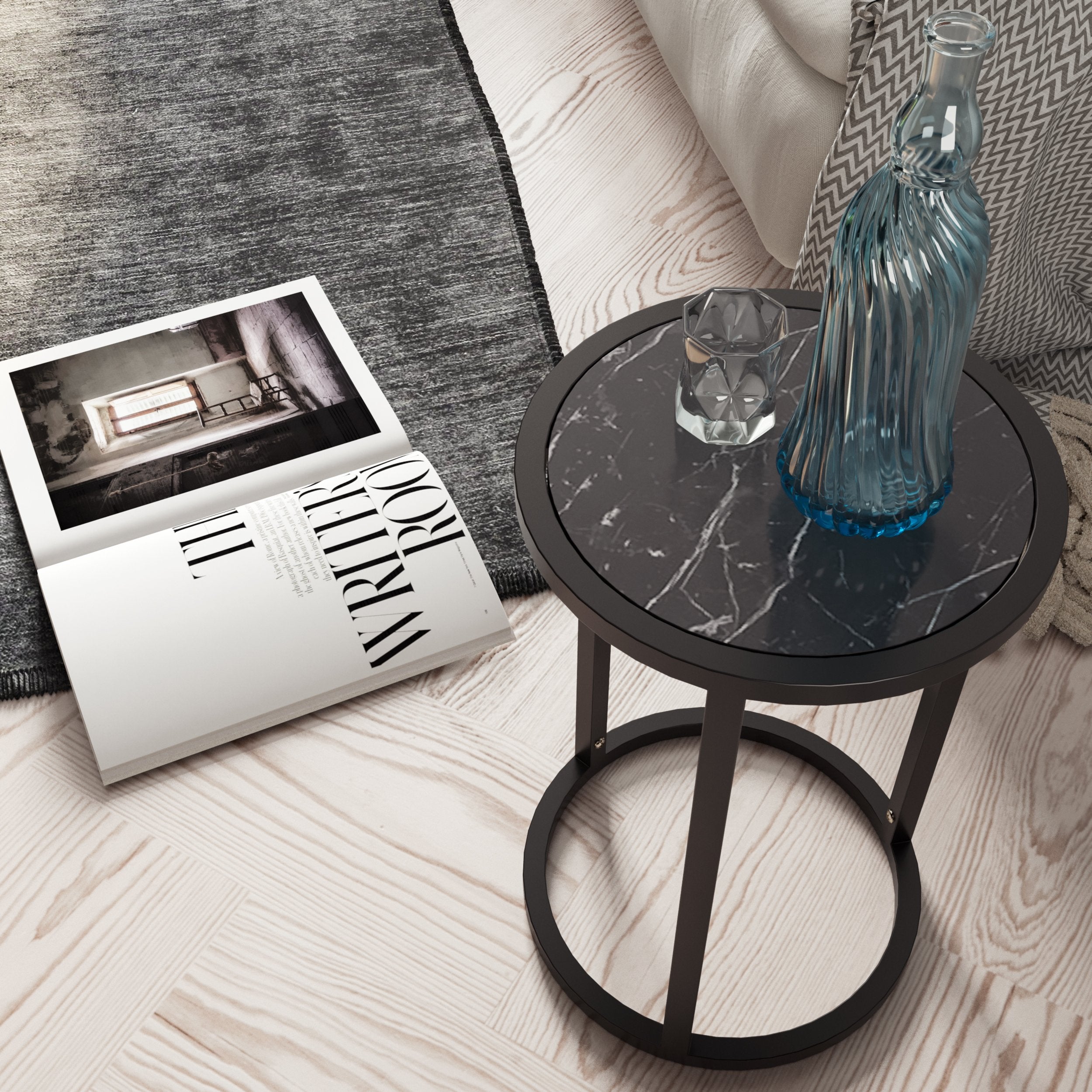 Tambur Metal Wood Side End Table - Decorotika