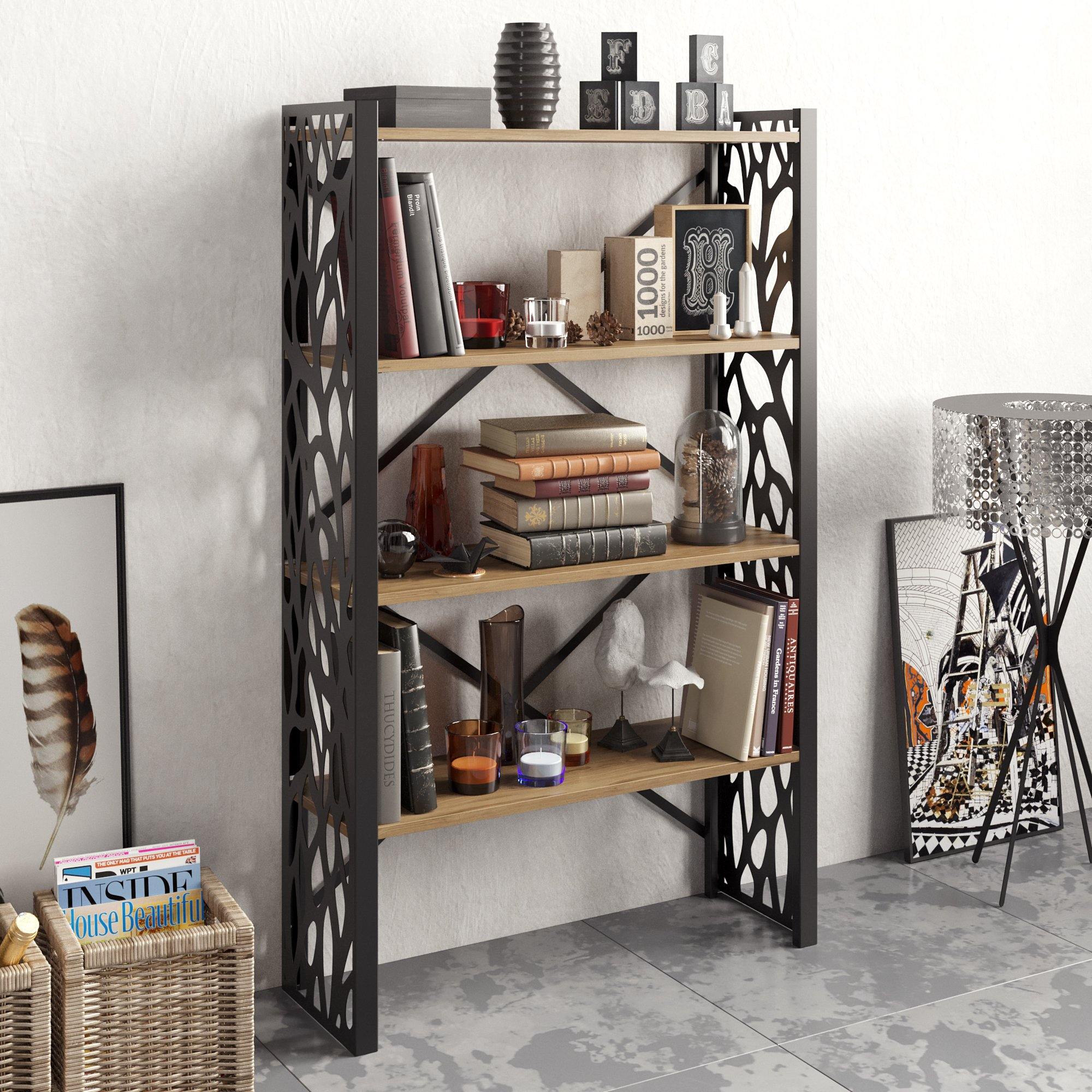 Toungfu 58'' Tall Metal Wood Accent Bookcase - Decorotika