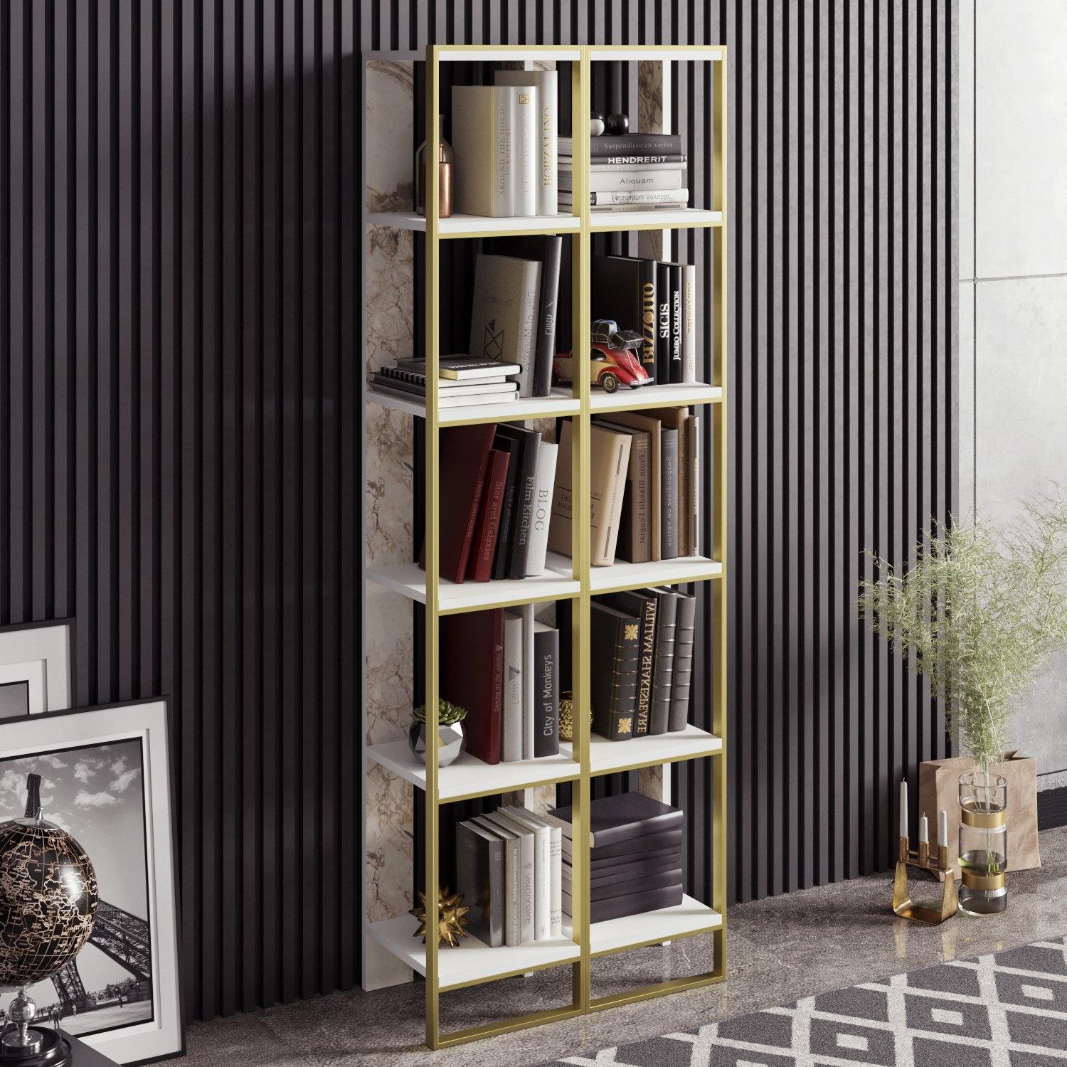 Polka 70'' Tall Metal Wood Bookcase - Decorotika