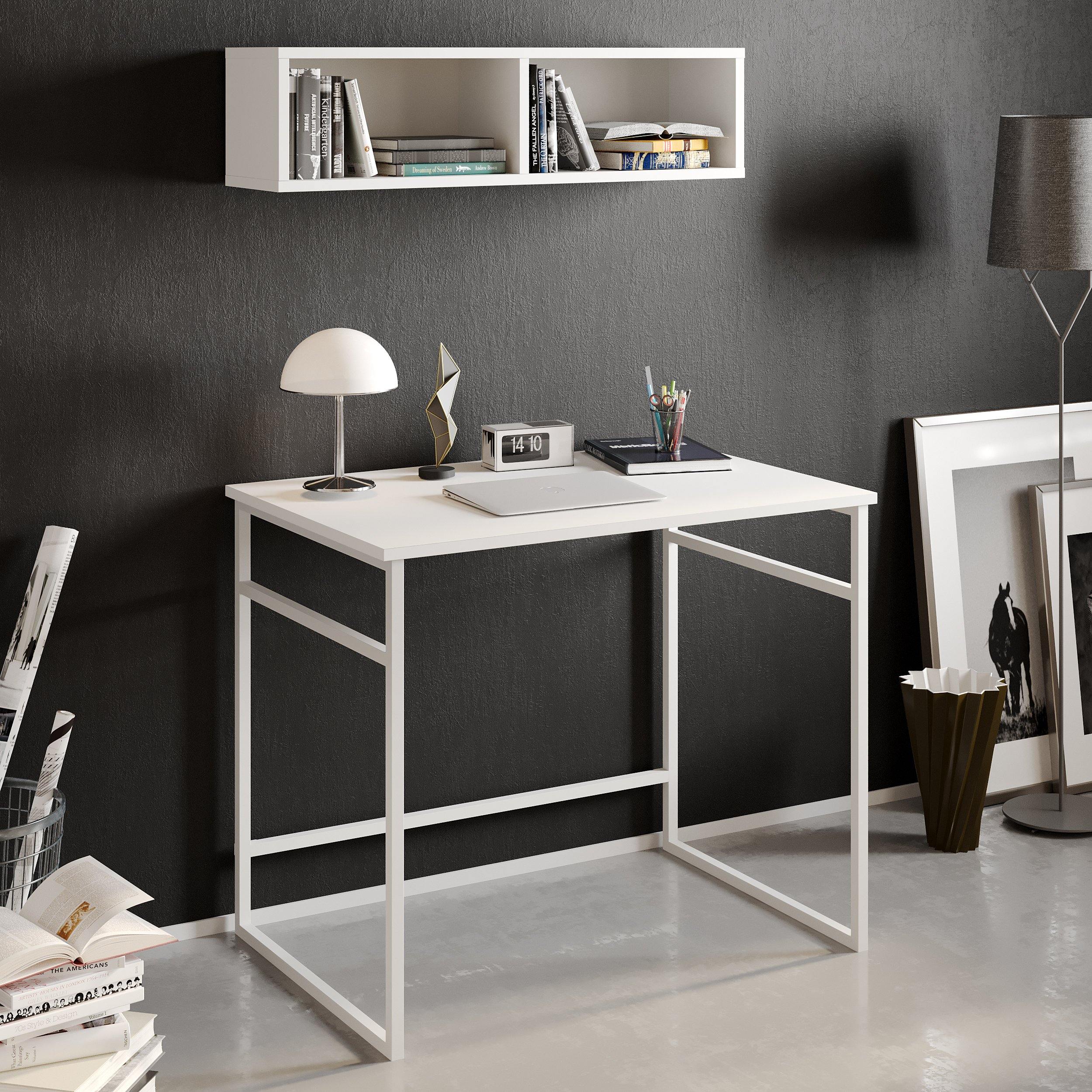 Gama 35" Wide Computer Desk with a Wall Cubby Shelf - Decorotika