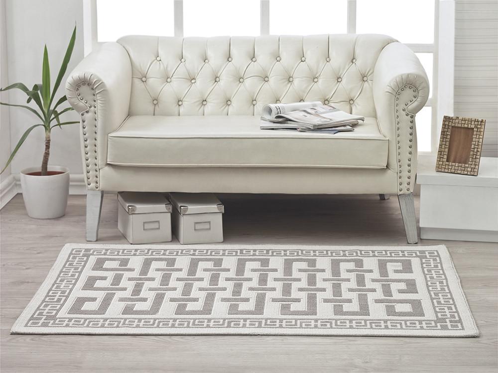 Labyrinth 100% Cotton Washable Area Rug - Light Gray and Off-White - Decorotika