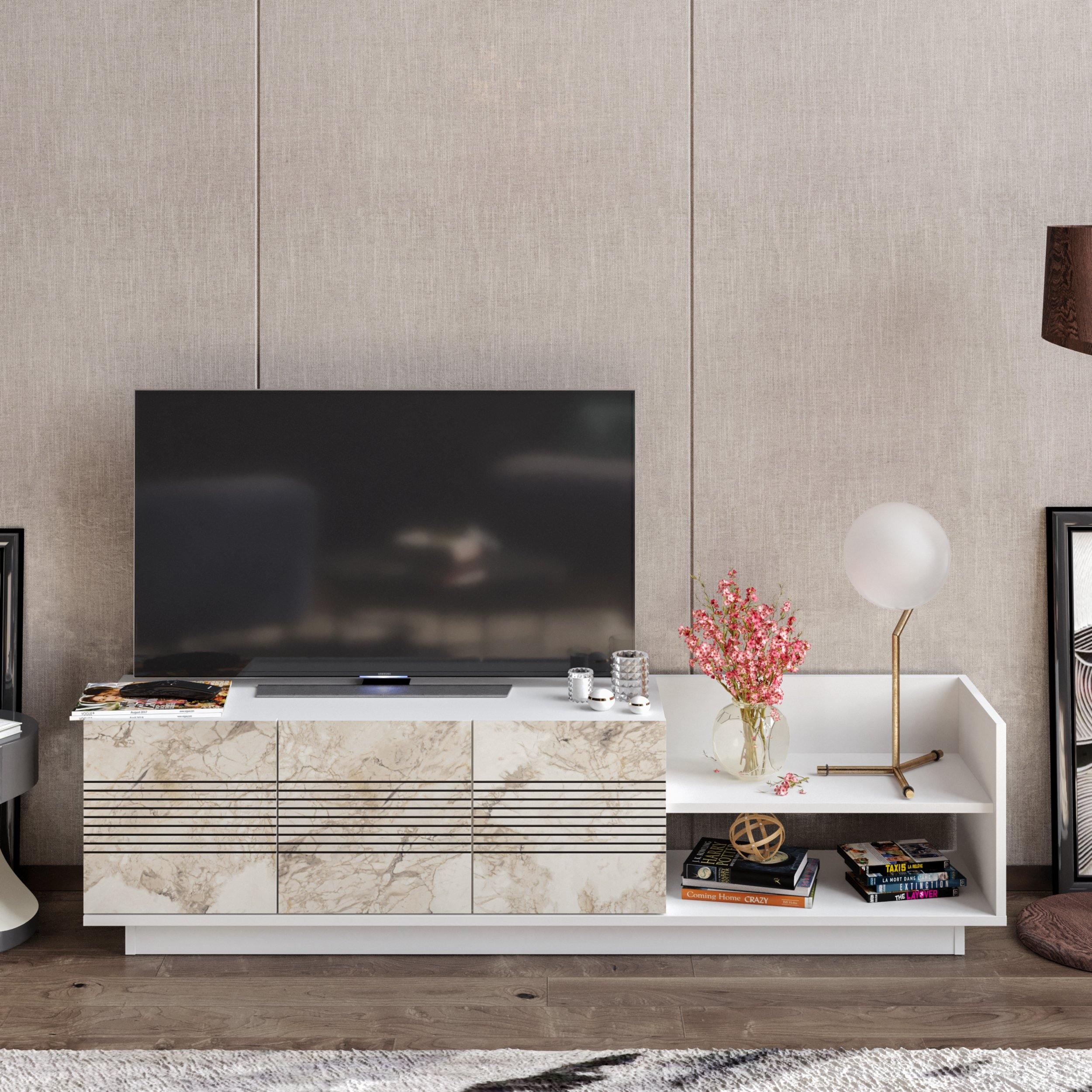 Viano TV Stand and Media Console with A Cabinet and Shelves for TVs up to 47" - Decorotika