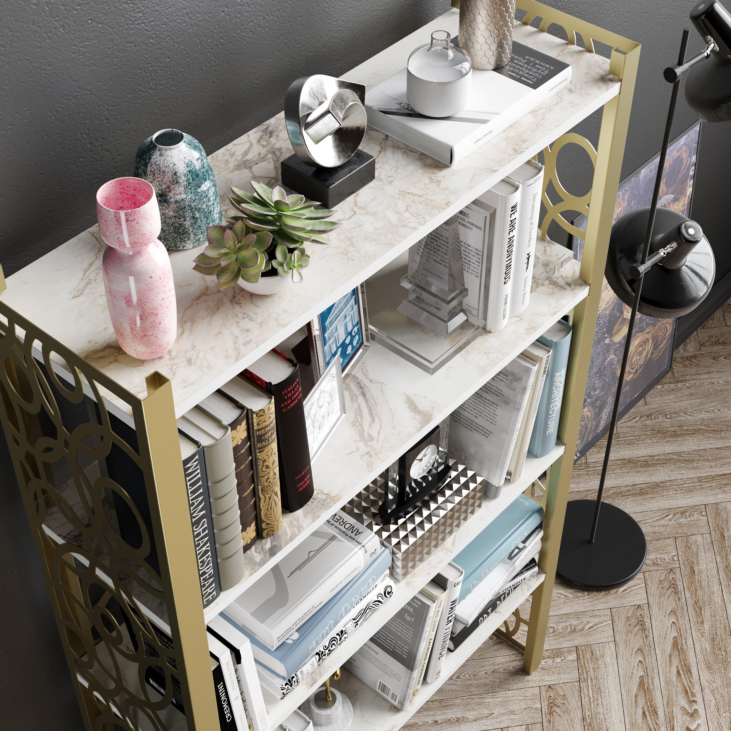 Lidya 58'' Tall Metal Wood Accent Bookcase - Decorotika