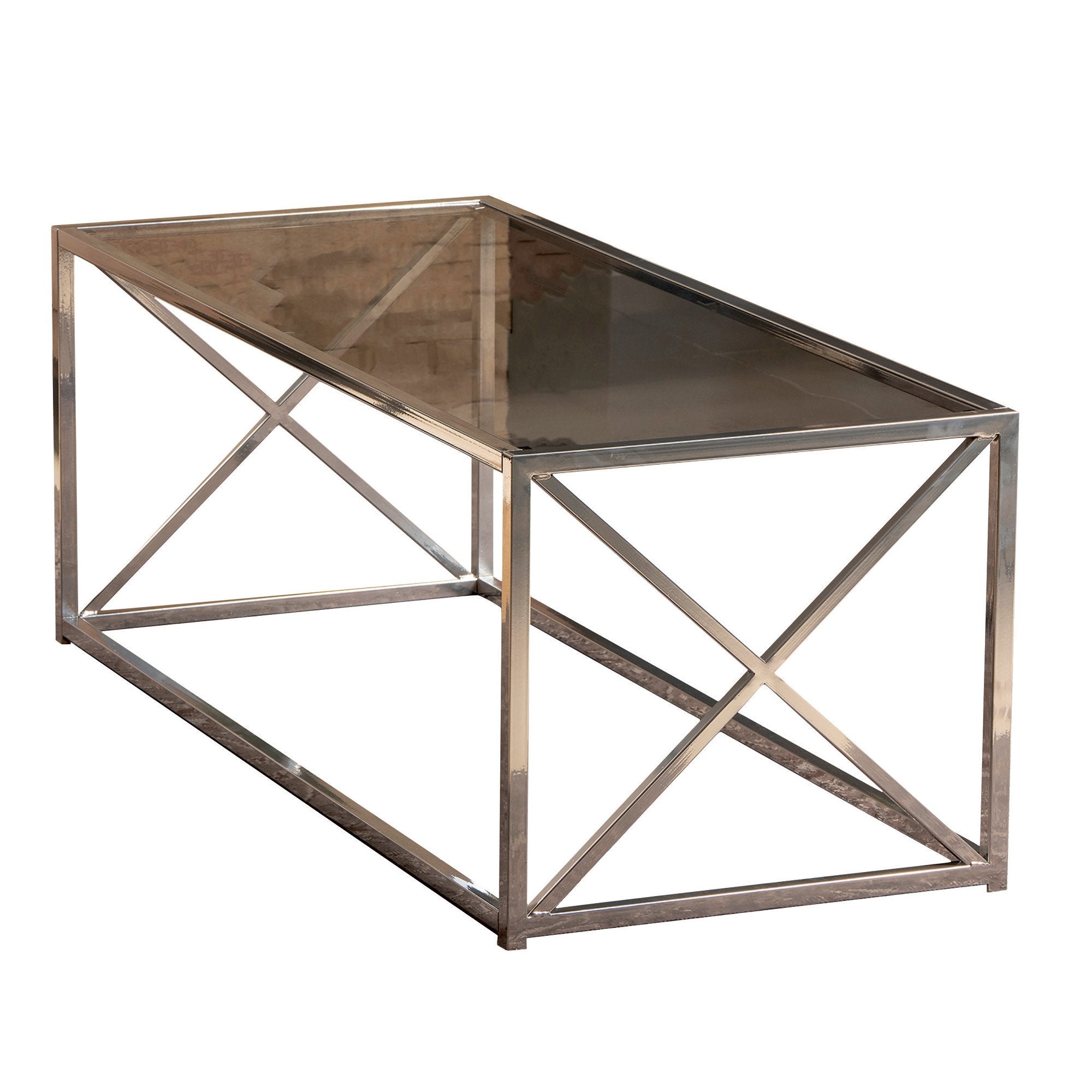 Geises 47'' Wide Metal & Tempered Glass Coffee Table - Decorotika