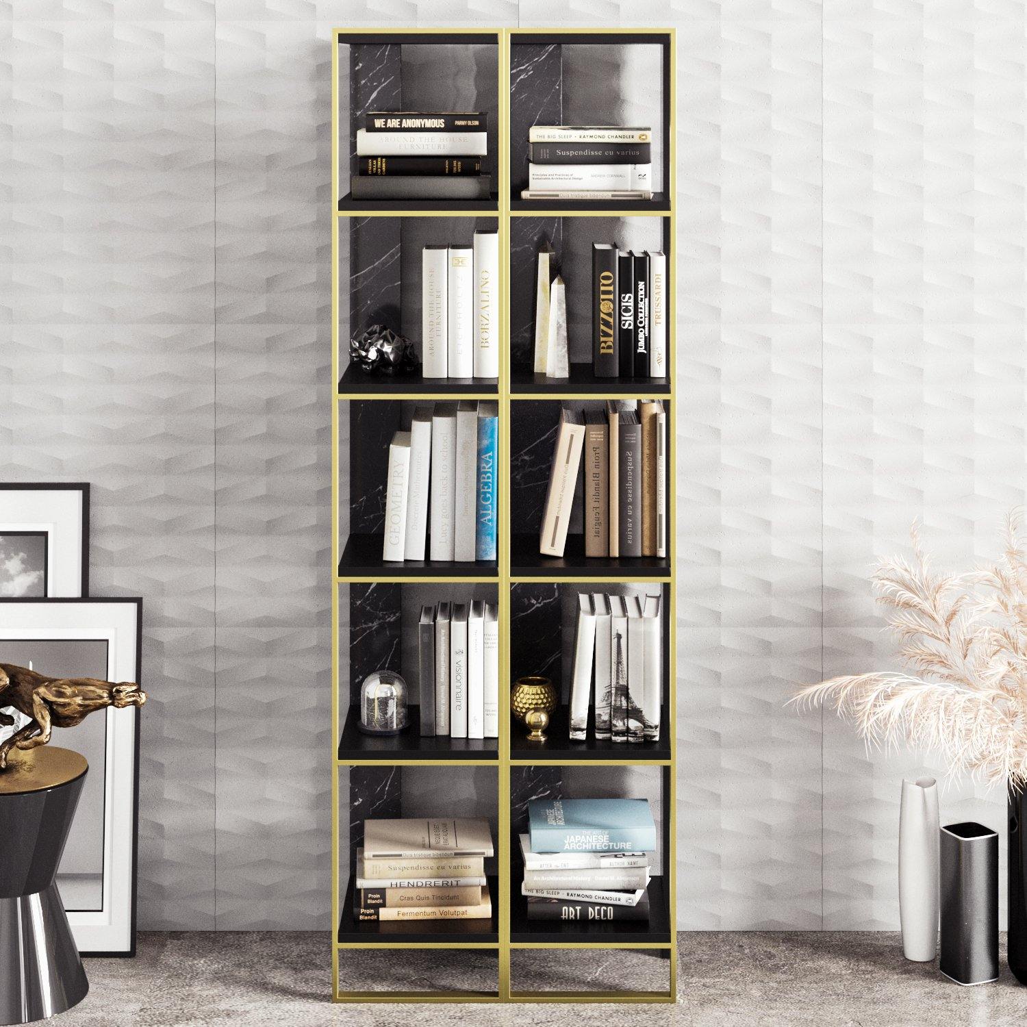 Polka 70'' Tall Metal Wood Bookcase - Decorotika