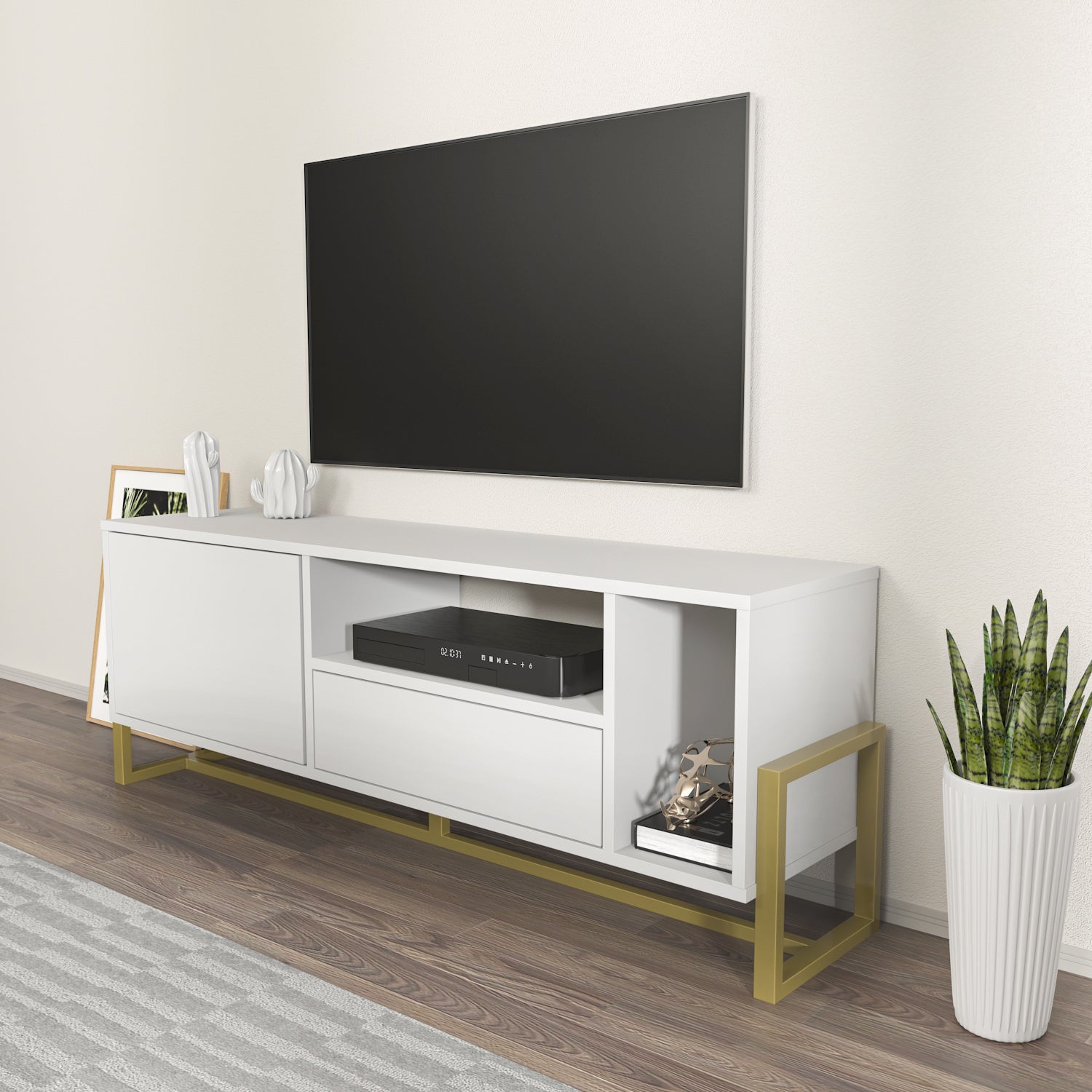 Utopia 55.1" Wide Modern TV Stand with Metal Legs | TV Console with Storage Cabinet