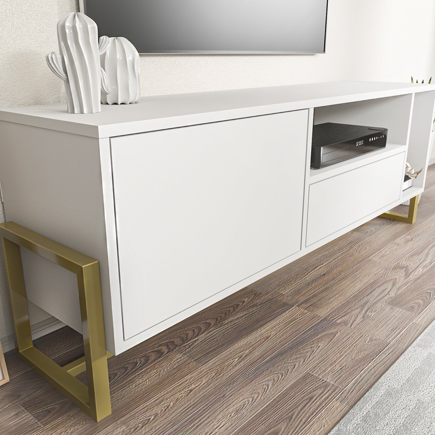 Utopia 55.1" Wide Modern TV Stand with Metal Legs | TV Console with Storage Cabinet