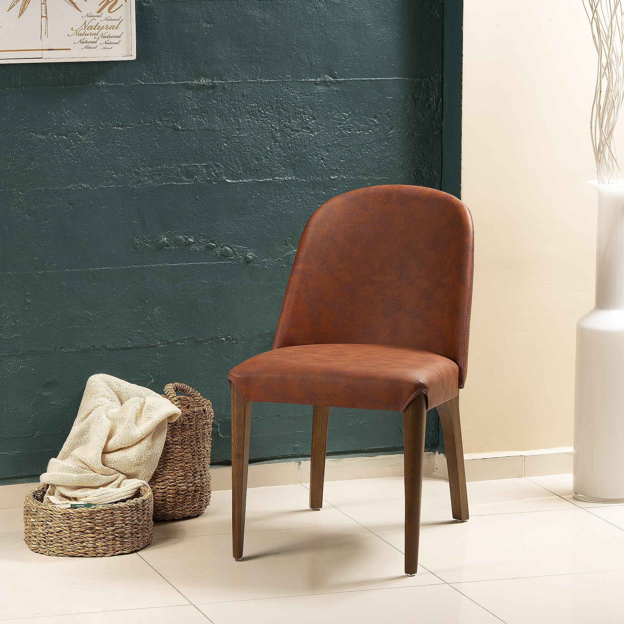 Bolen Upholstered Solid Wood Chair - Set of 2 - Brick Red & Walnut - 32.2" H x 17.7" W x 22.2" D - Decorotika