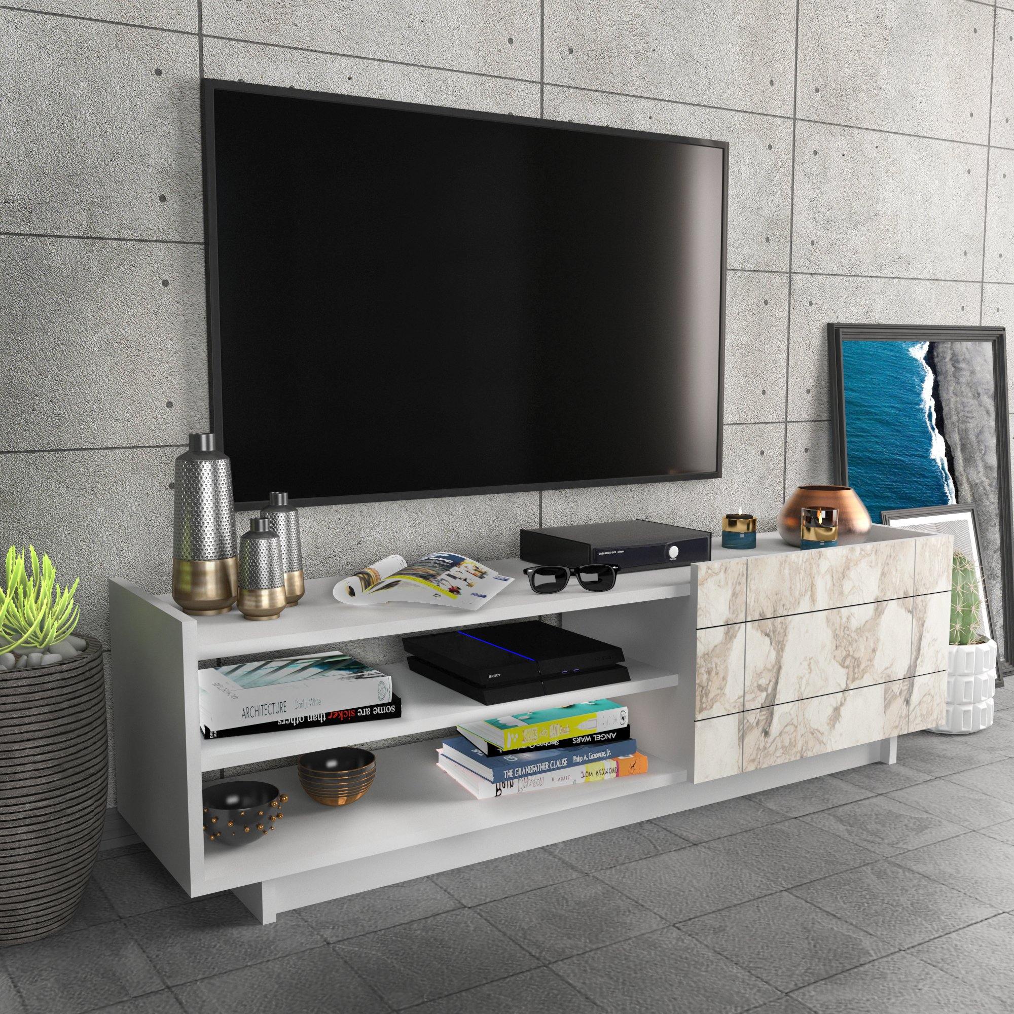 Valantina 55” Wide TV Stand & Media Console with A Cabinet & Shelves for TVs up to 63" - Decorotika