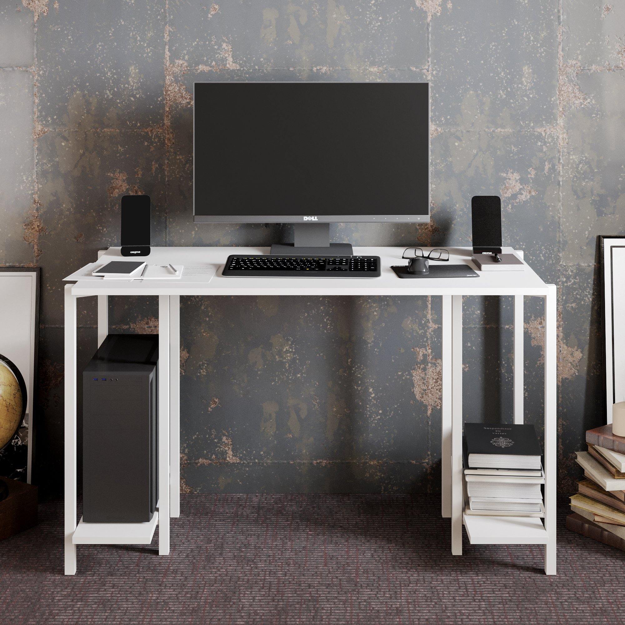 Reader 49'' Wide Metal Wood Computer Desk with Open Shelves - Decorotika