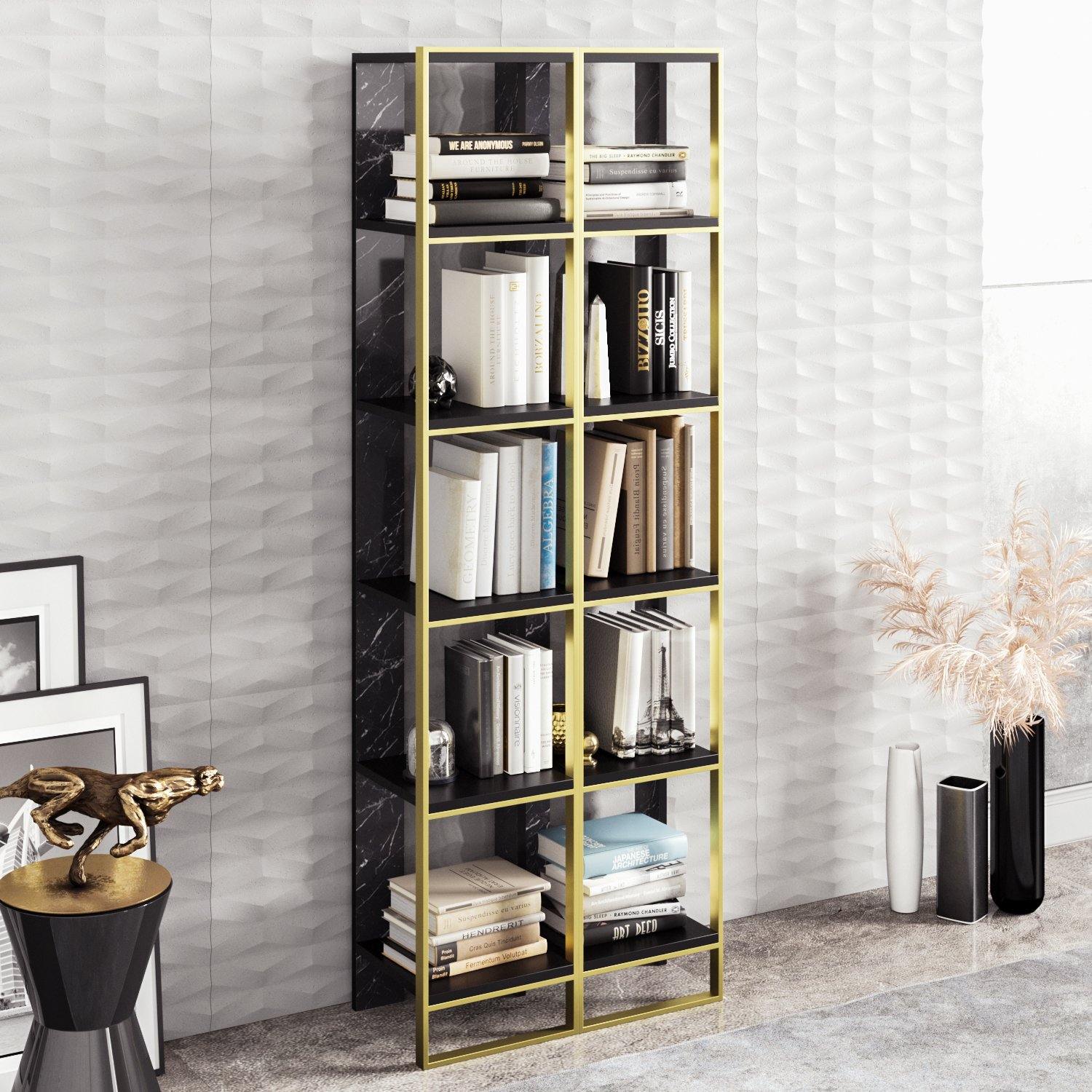 Polka 70'' Tall Metal Wood Bookcase - Decorotika