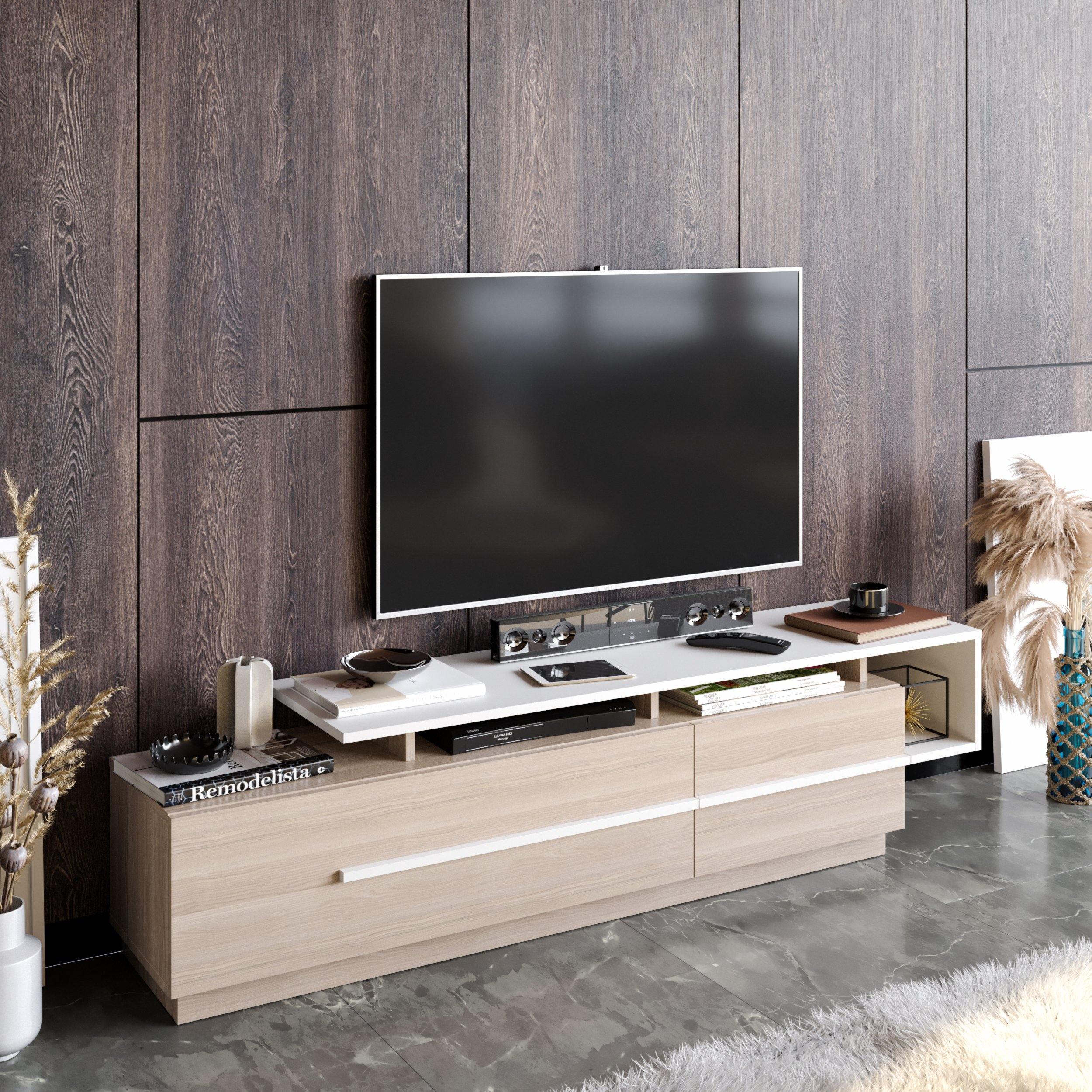 Pia 71" TV Stand and Media Console with Cabinets and Shelves for TVs up to 80" - Decorotika