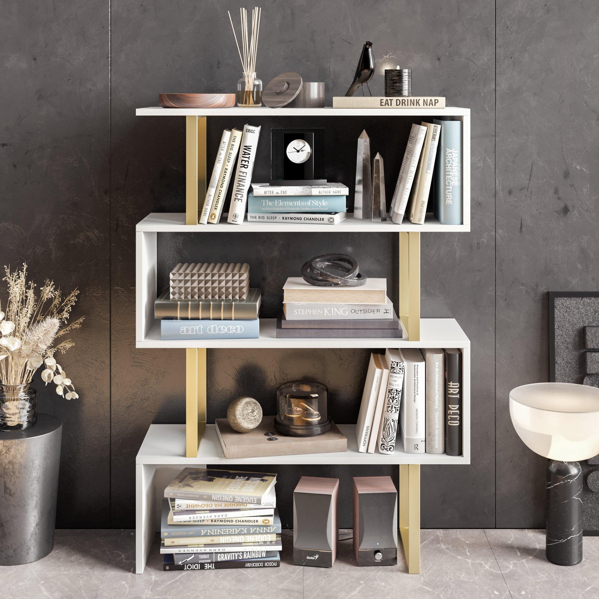 Adriana 49" Tall Metal Manufactured Wood Geometric Bookcase - Decorotika