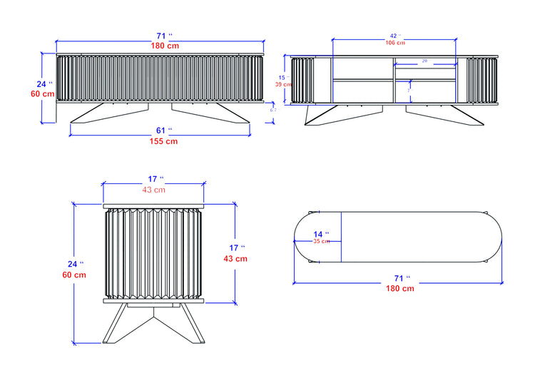 Store 71” Wide TV Stand - Sapphire Oak & White