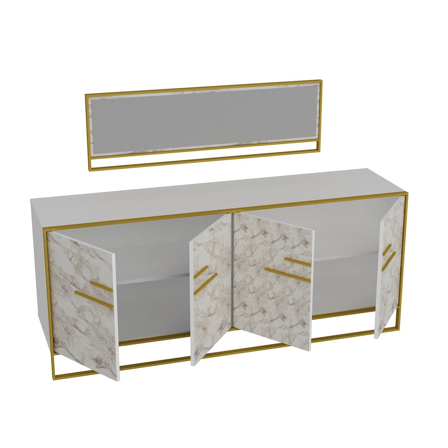 Polka 71" Metal Wood Sideboard with Framed Wall Mirror - Decorotika