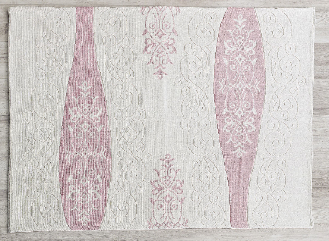 Vase 100% Turkish Cotton Sanforized Washable Area Rug - Pink, White & Light Cream - Decorotika