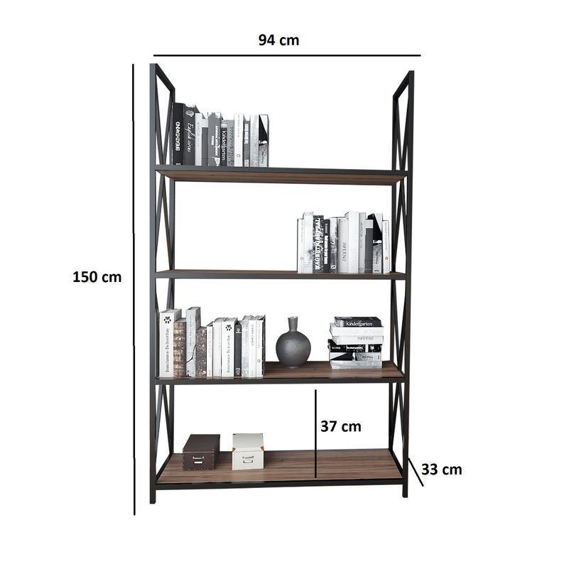 Xena 59'' Tall Metal Manufactured Wood Bookcase - Decorotika