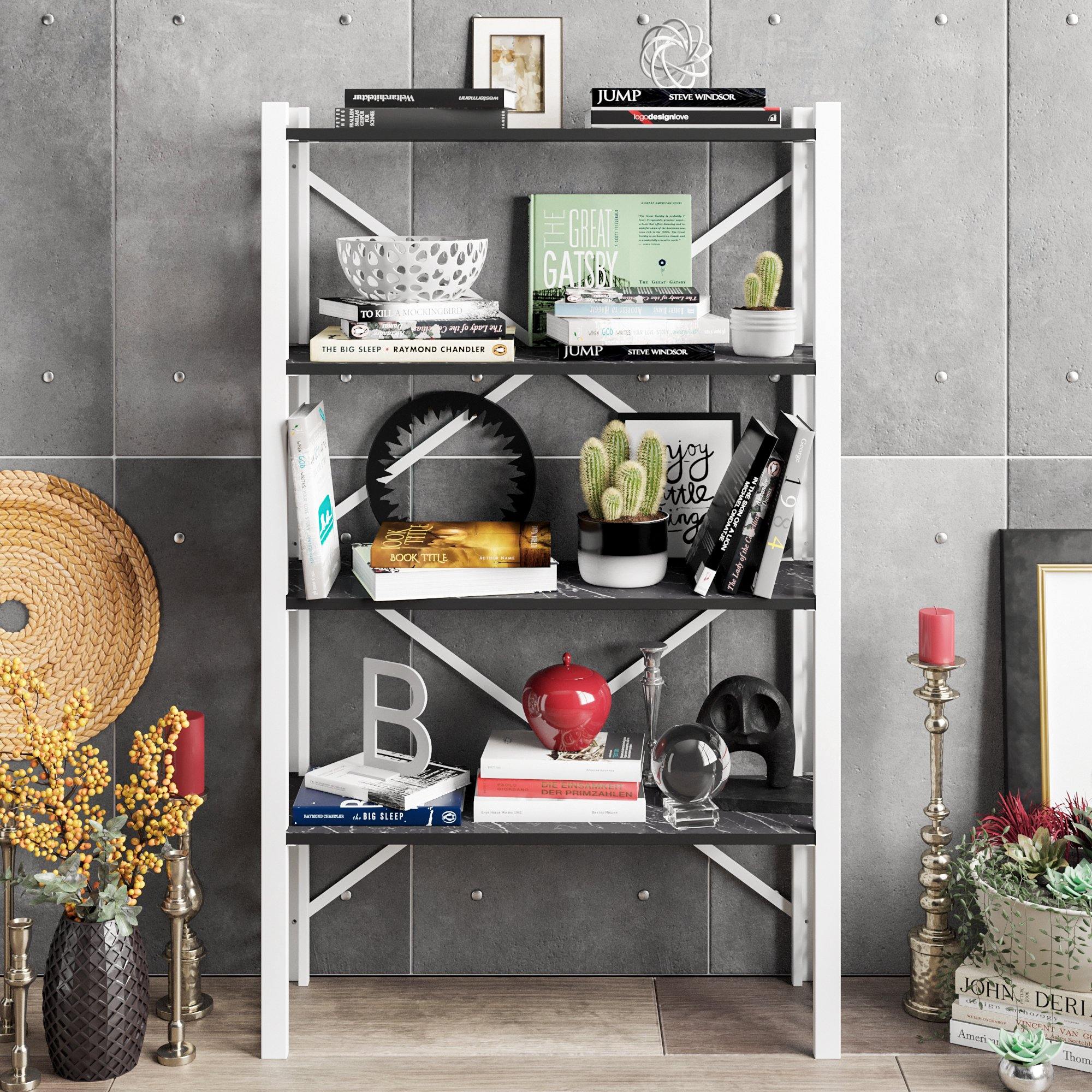 Lidya 58'' Tall Metal Wood Accent Bookcase - Decorotika