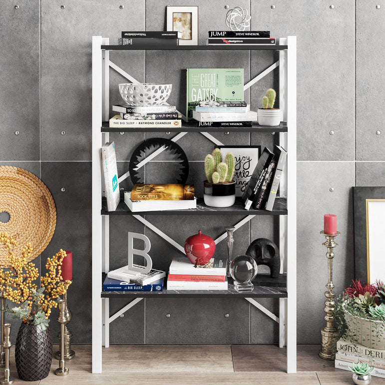 Lidya 58'' Tall Metal Wood Accent Bookcase - Decorotika
