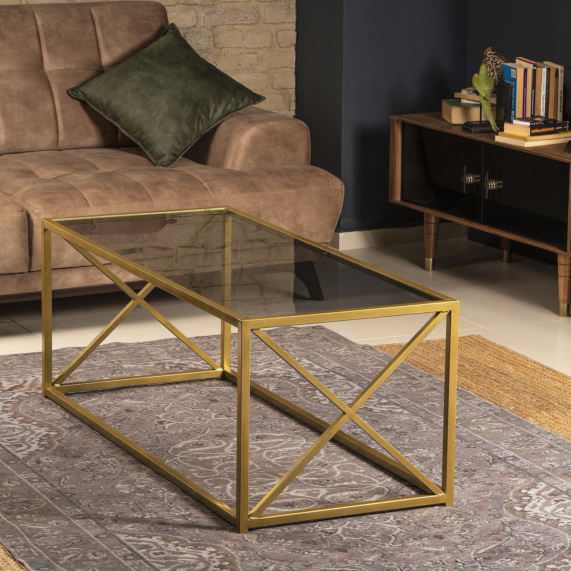 Geises 47'' Wide Metal & Tempered Glass Coffee Table - Decorotika