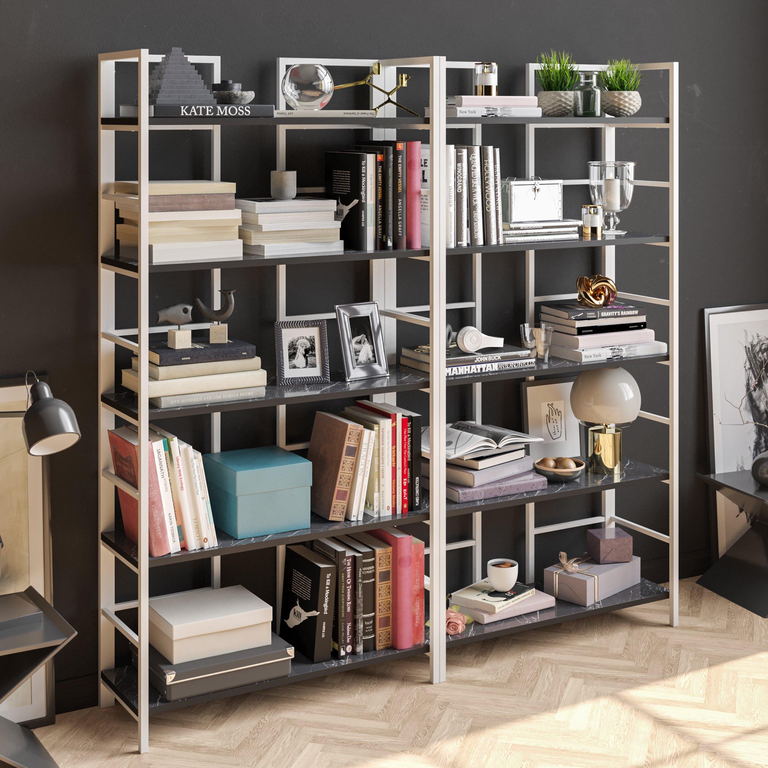 Tinleys 71" Tall Metal Engineered Wood Bookcase - Decorotika