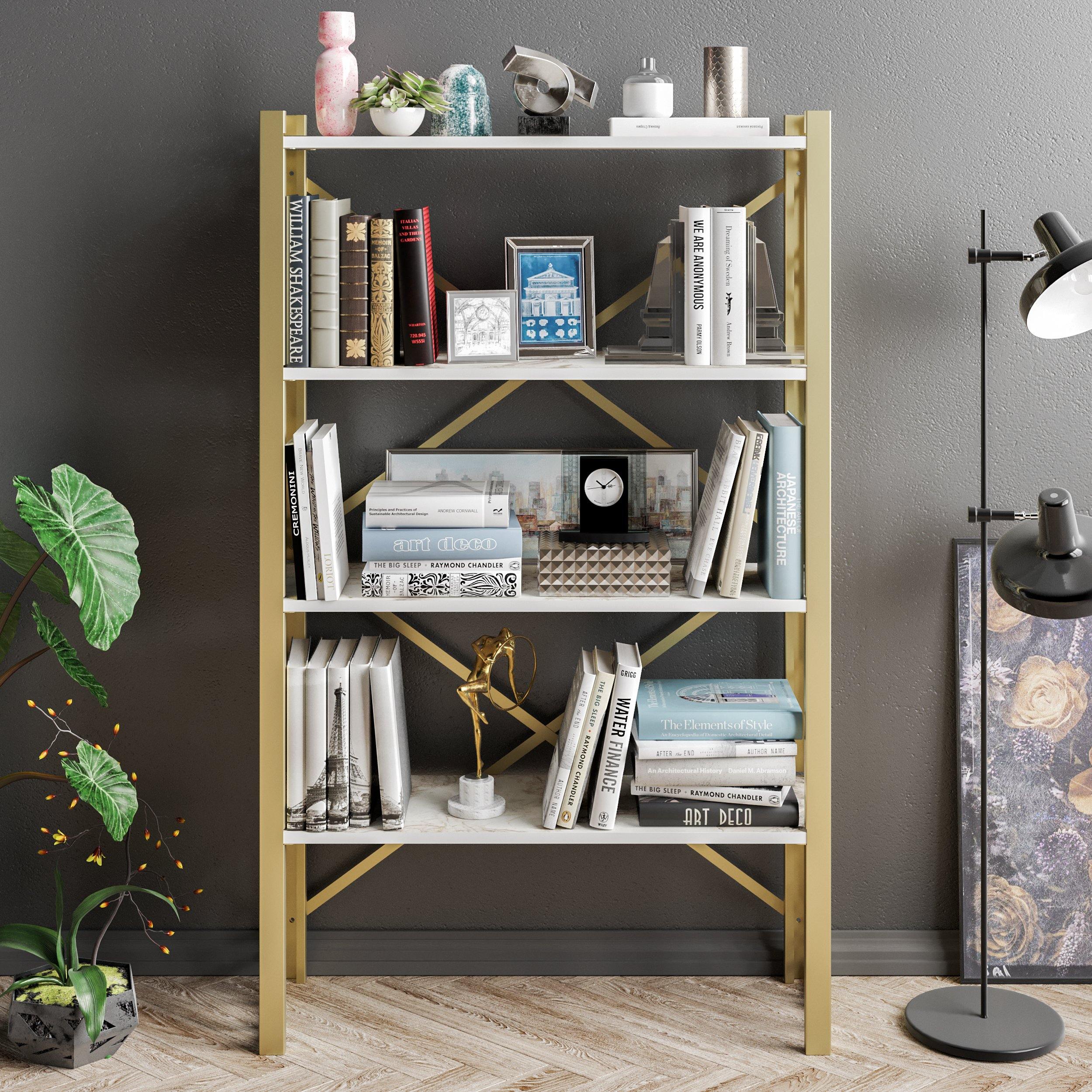 Lidya 58'' Tall Metal Wood Accent Bookcase - Decorotika