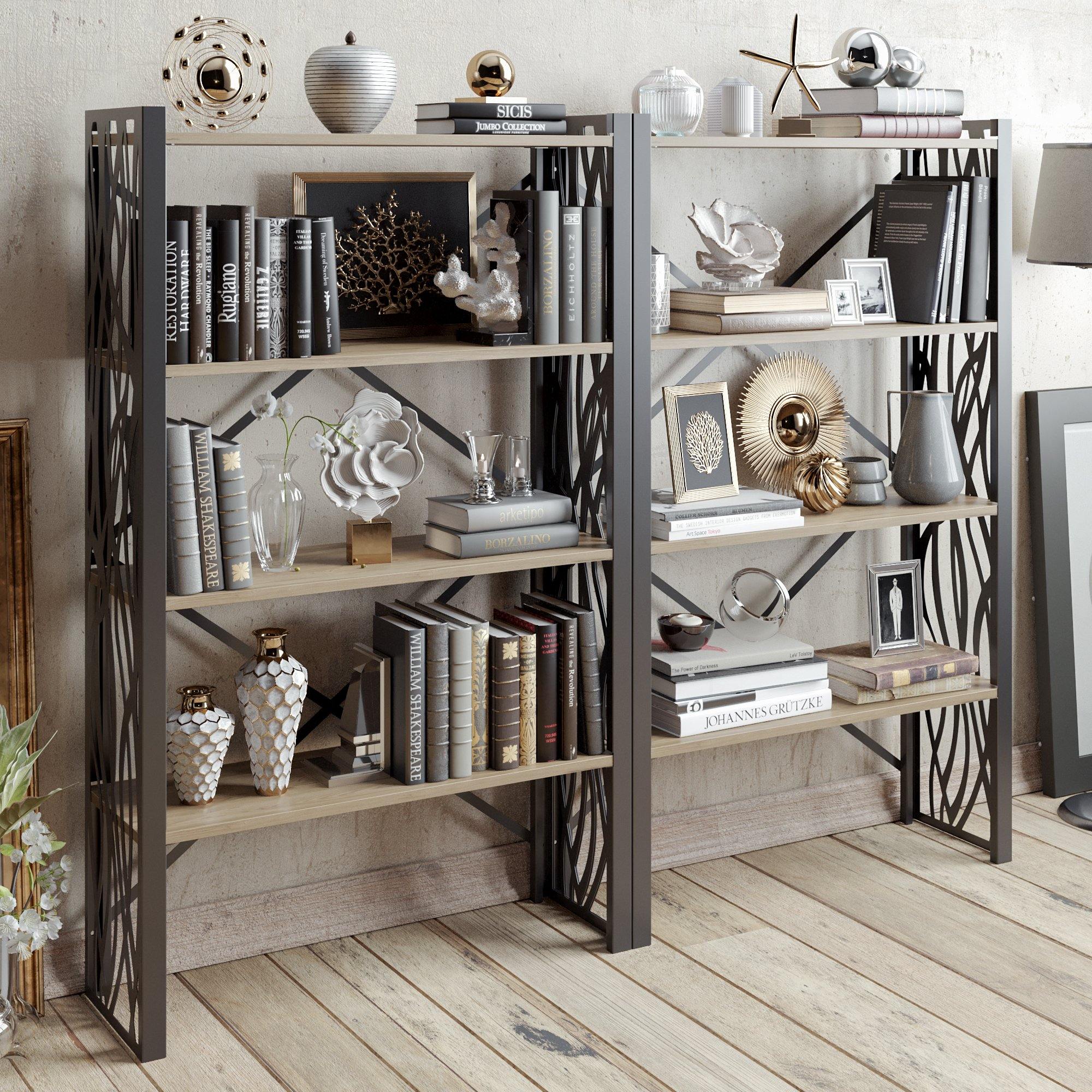 Merkel 58'' Tall Metal Wood Accent Bookcase - Decorotika