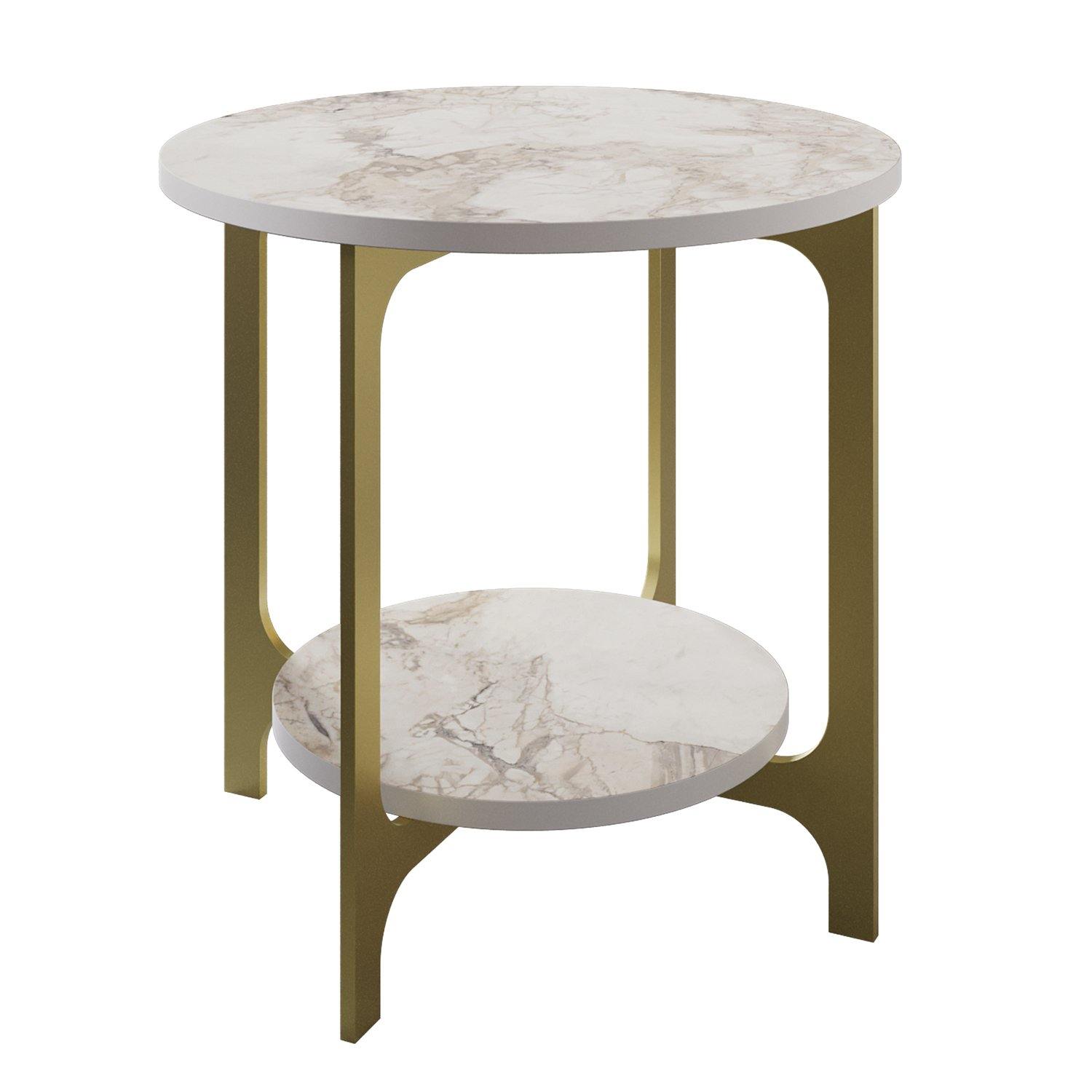Versy Two-Layered Metal Wood Round Side End Table - Decorotika