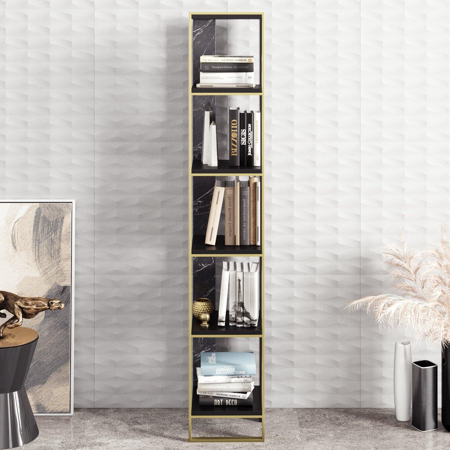 Polka 70'' Tall Metal Wood Bookcase - Decorotika