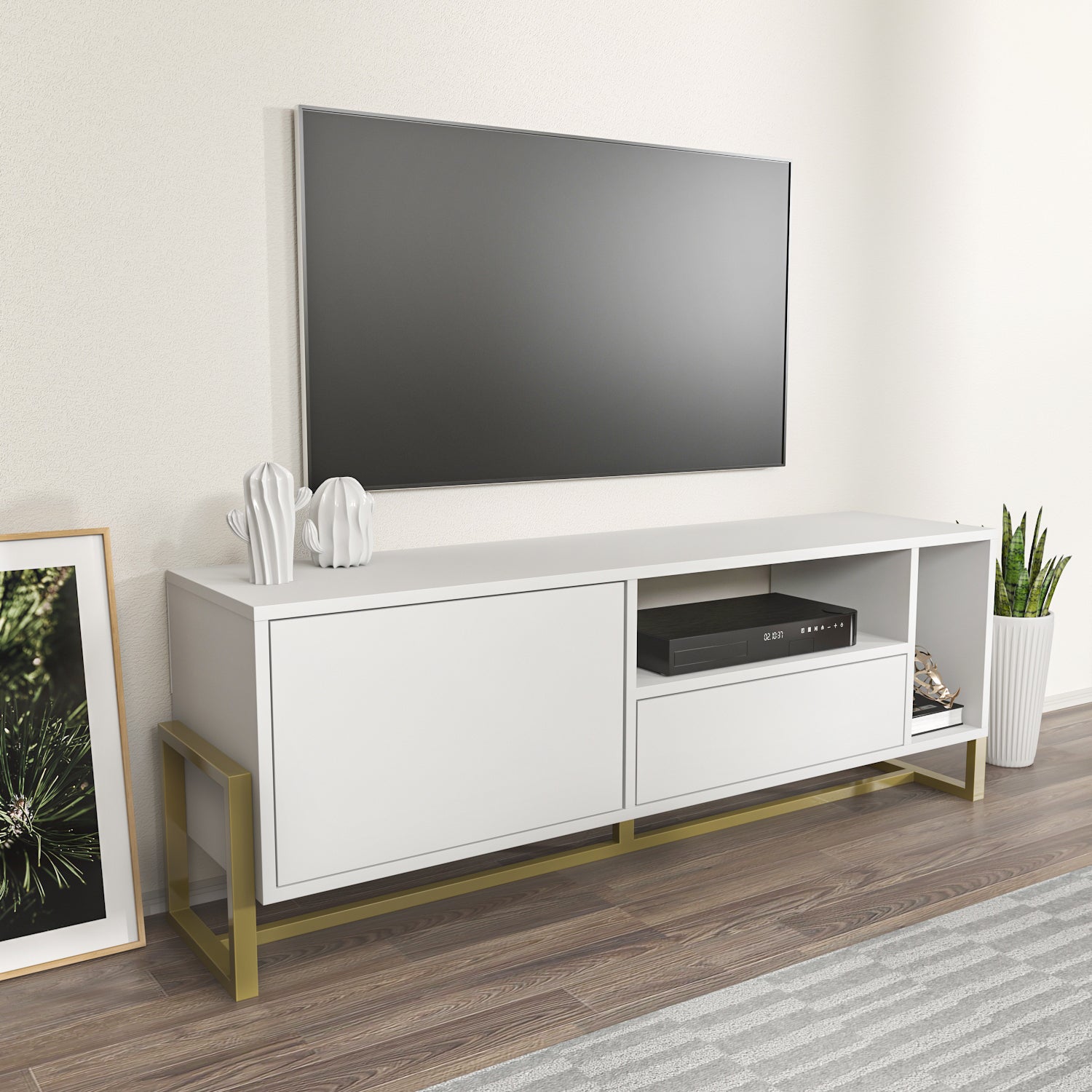 Utopia 55.1" Wide Modern TV Stand with Metal Legs | TV Console with Storage Cabinet