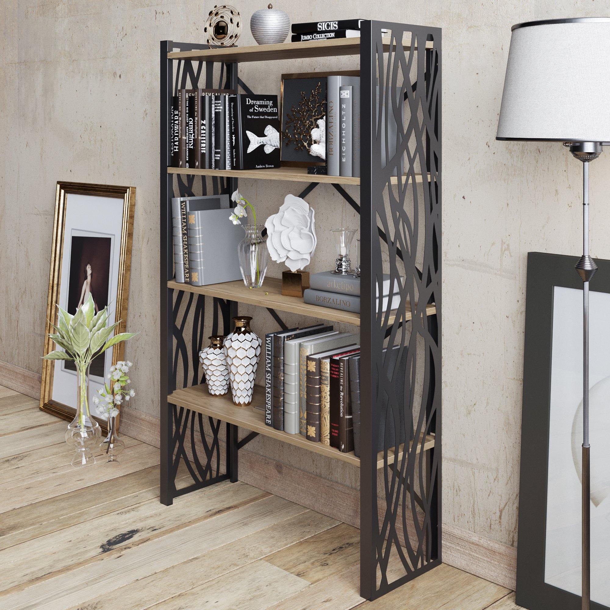 Merkel 58'' Tall Metal Wood Accent Bookcase - Decorotika