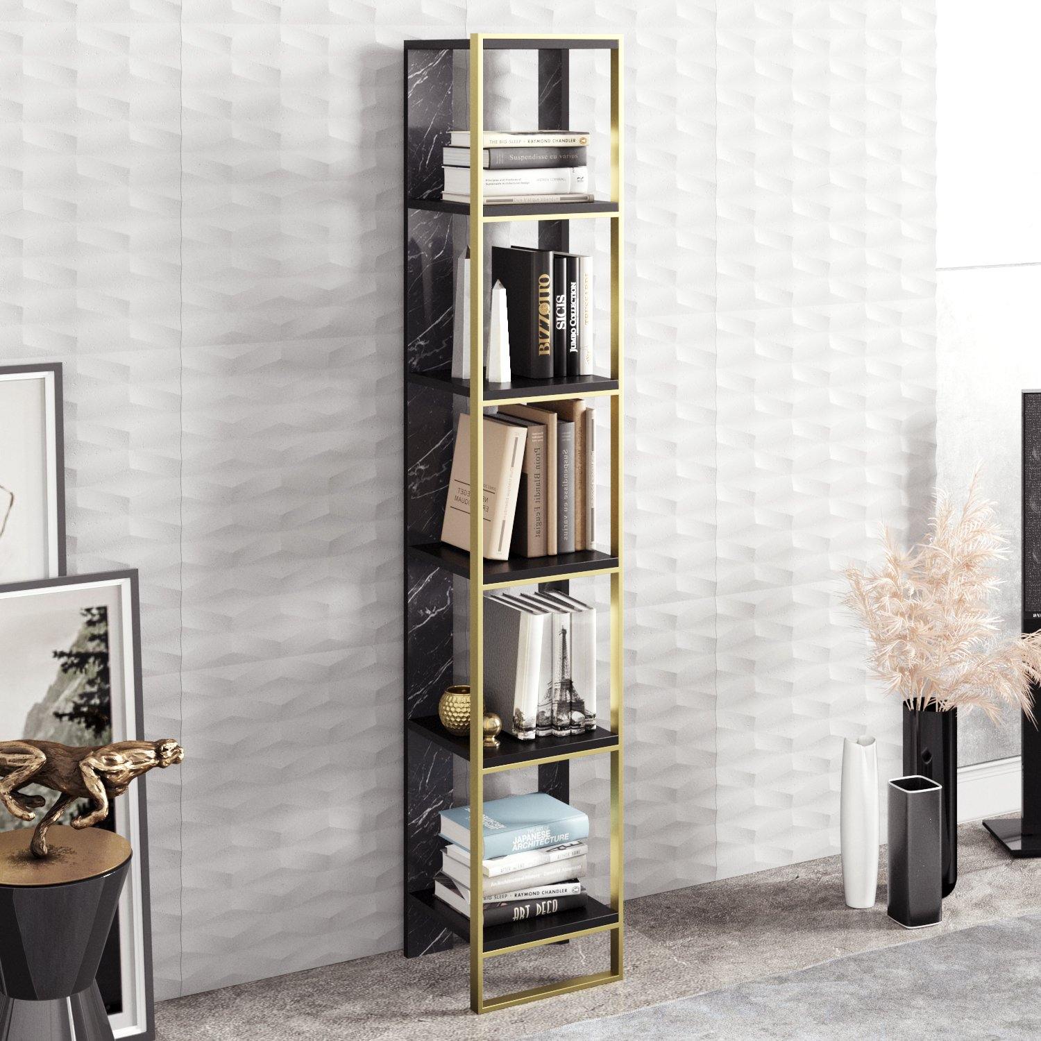 Polka 70'' Tall Metal Wood Bookcase - Decorotika