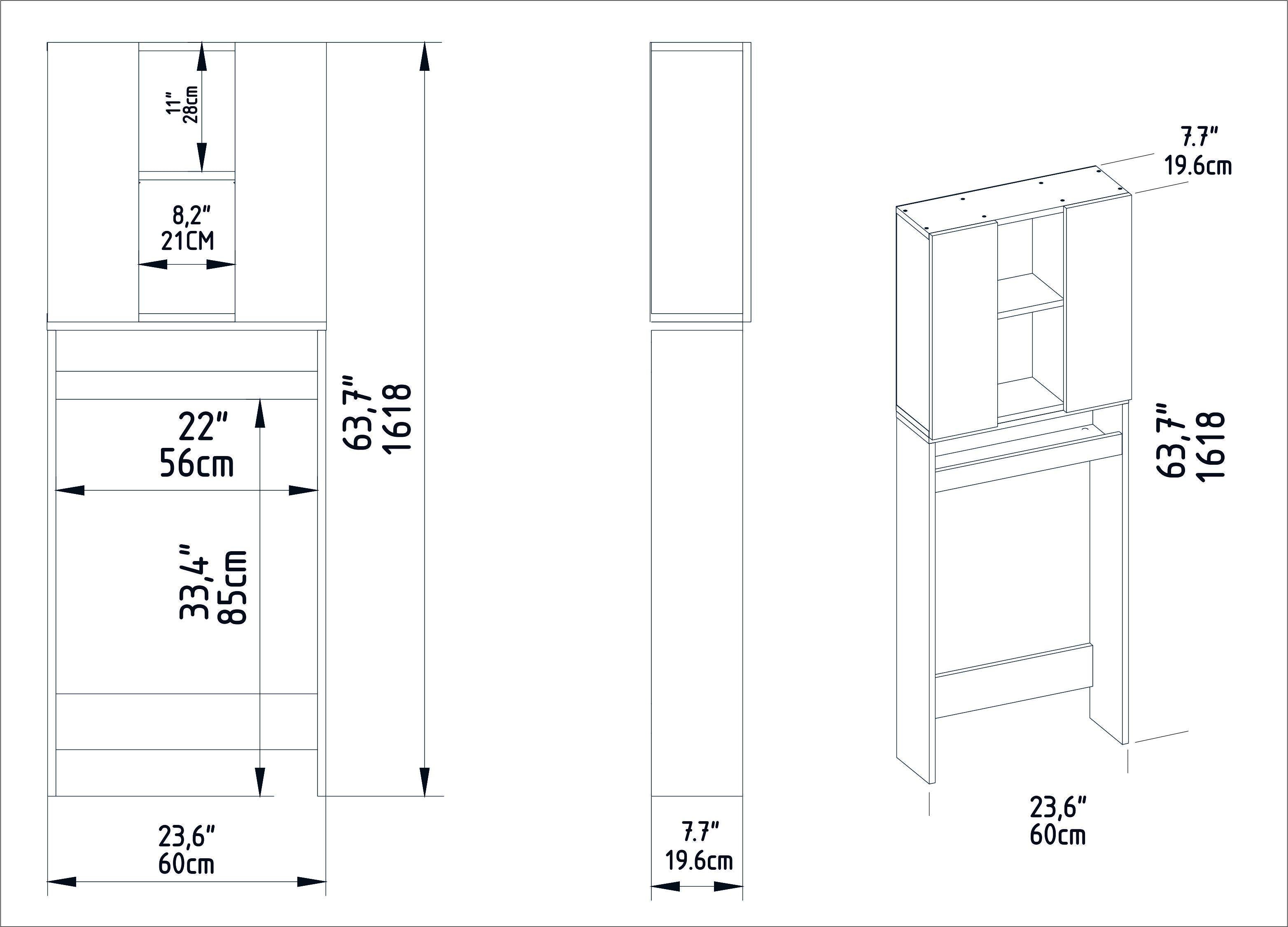 Helen 64" Tall Modern Manufactured Wood Toilet Cabinet with Shelves - White - Decorotika