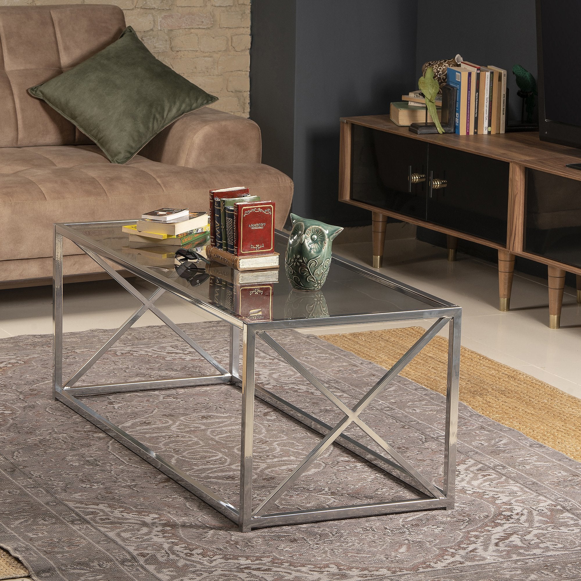 Geises 47'' Wide Metal & Tempered Glass Coffee Table - Decorotika