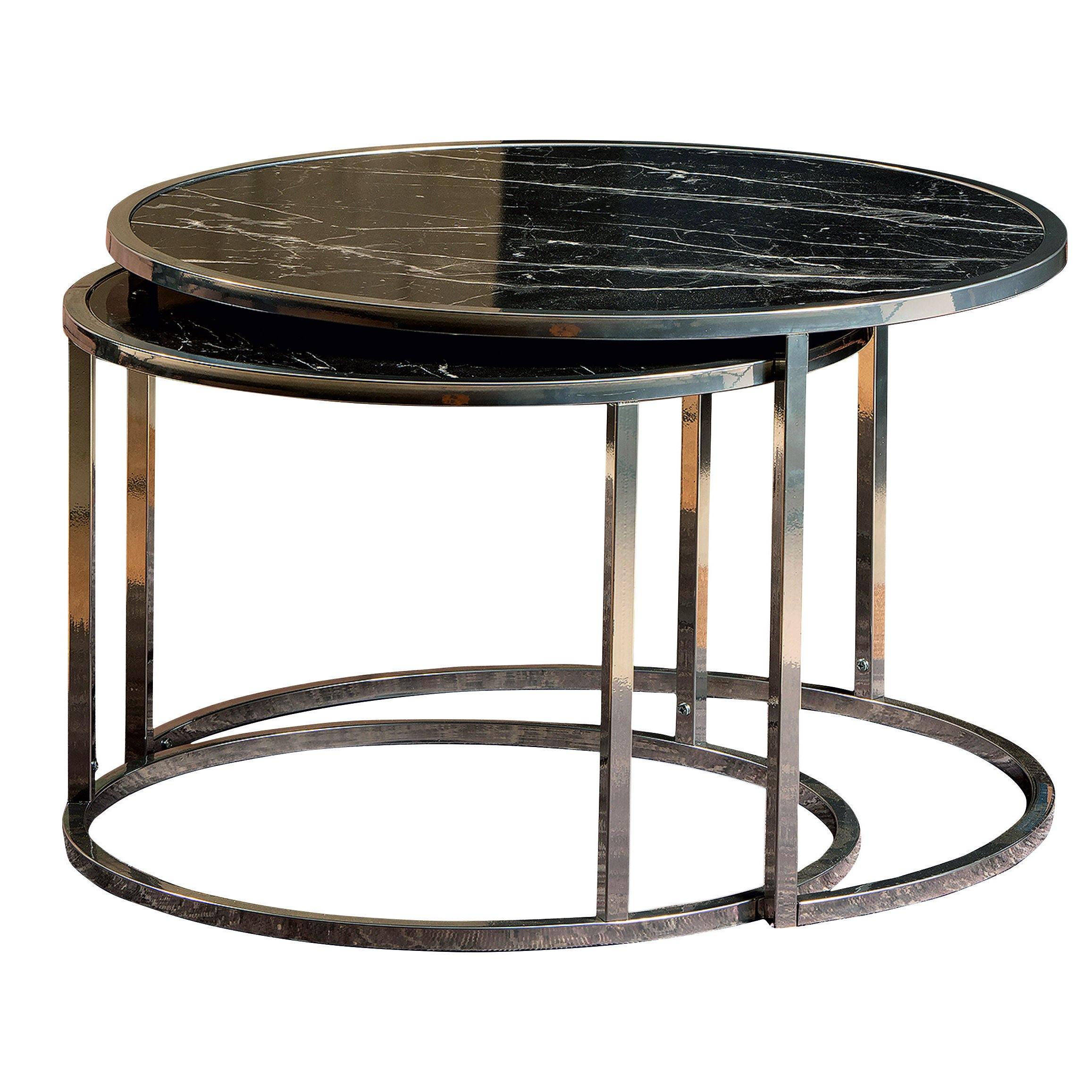 Tambur Metal Manufactured Wood Round Nesting Coffee Table - Set of 2 - Decorotika