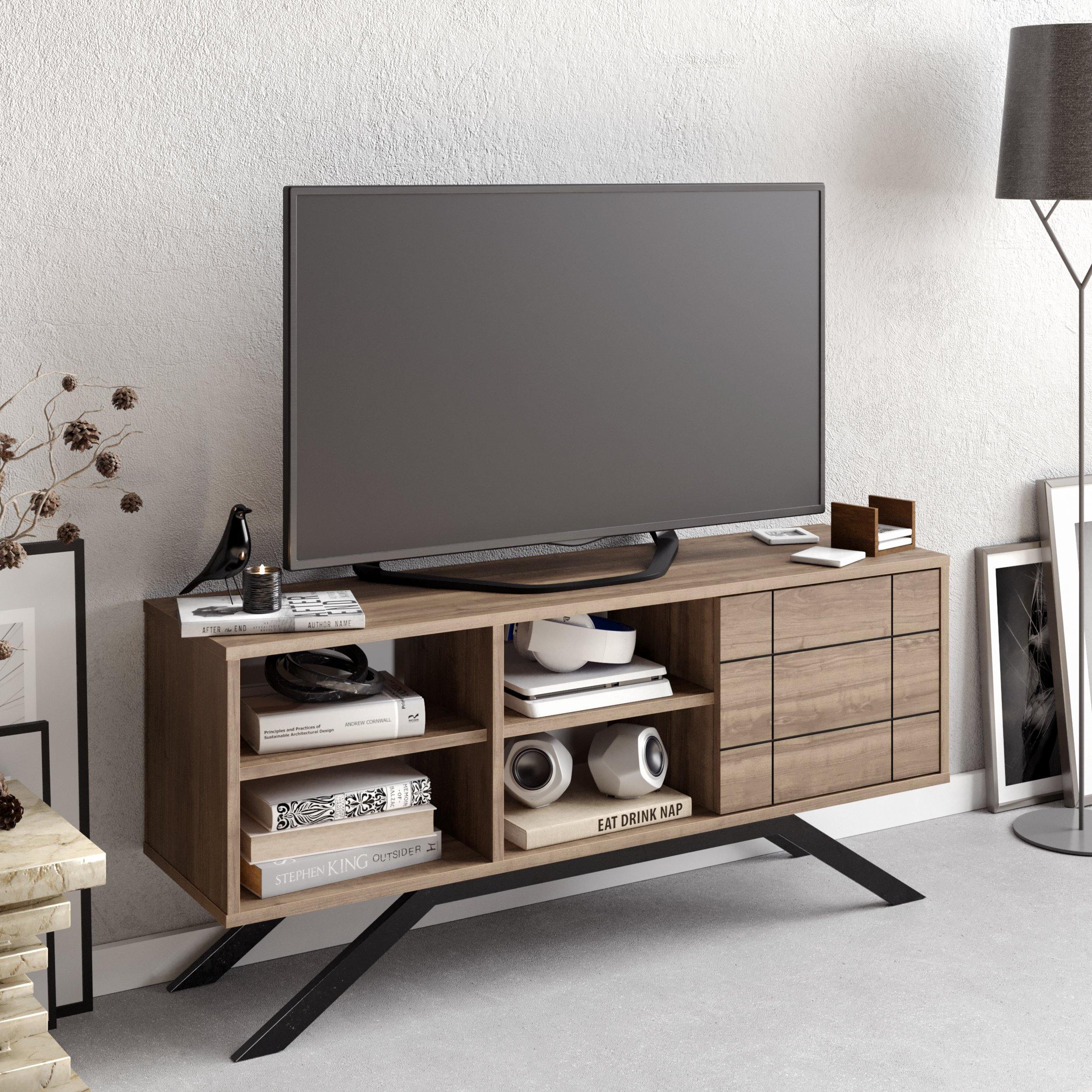 North 51" TV Stand and Media Console with A Cabinet and Shelves - Decorotika