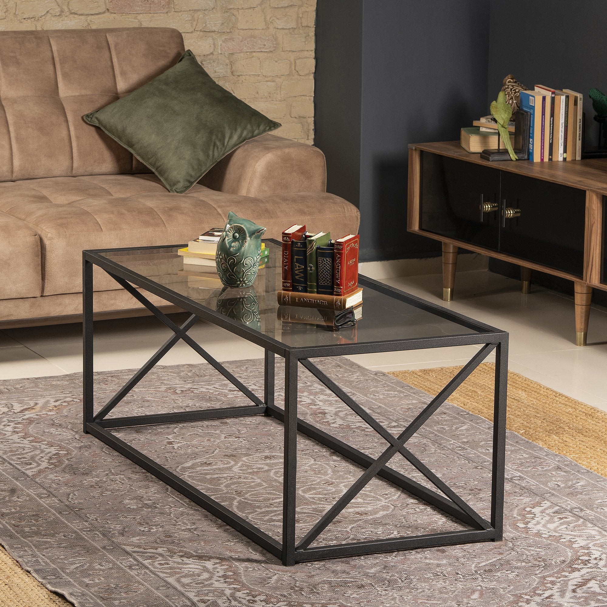 Geises 47'' Wide Metal & Tempered Glass Coffee Table - Decorotika