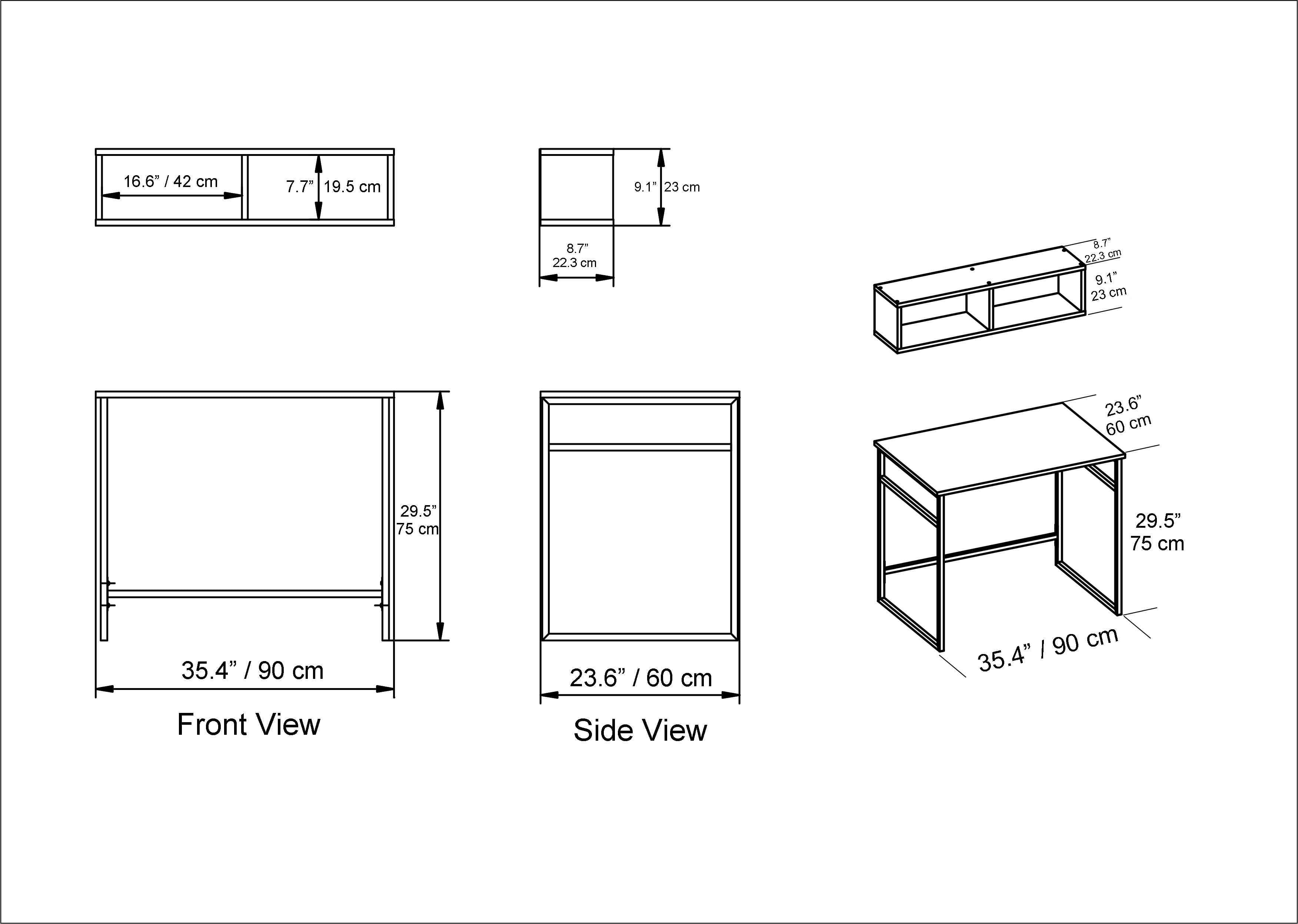 Gama 35" Wide Computer Desk with a Wall Cubby Shelf - Decorotika